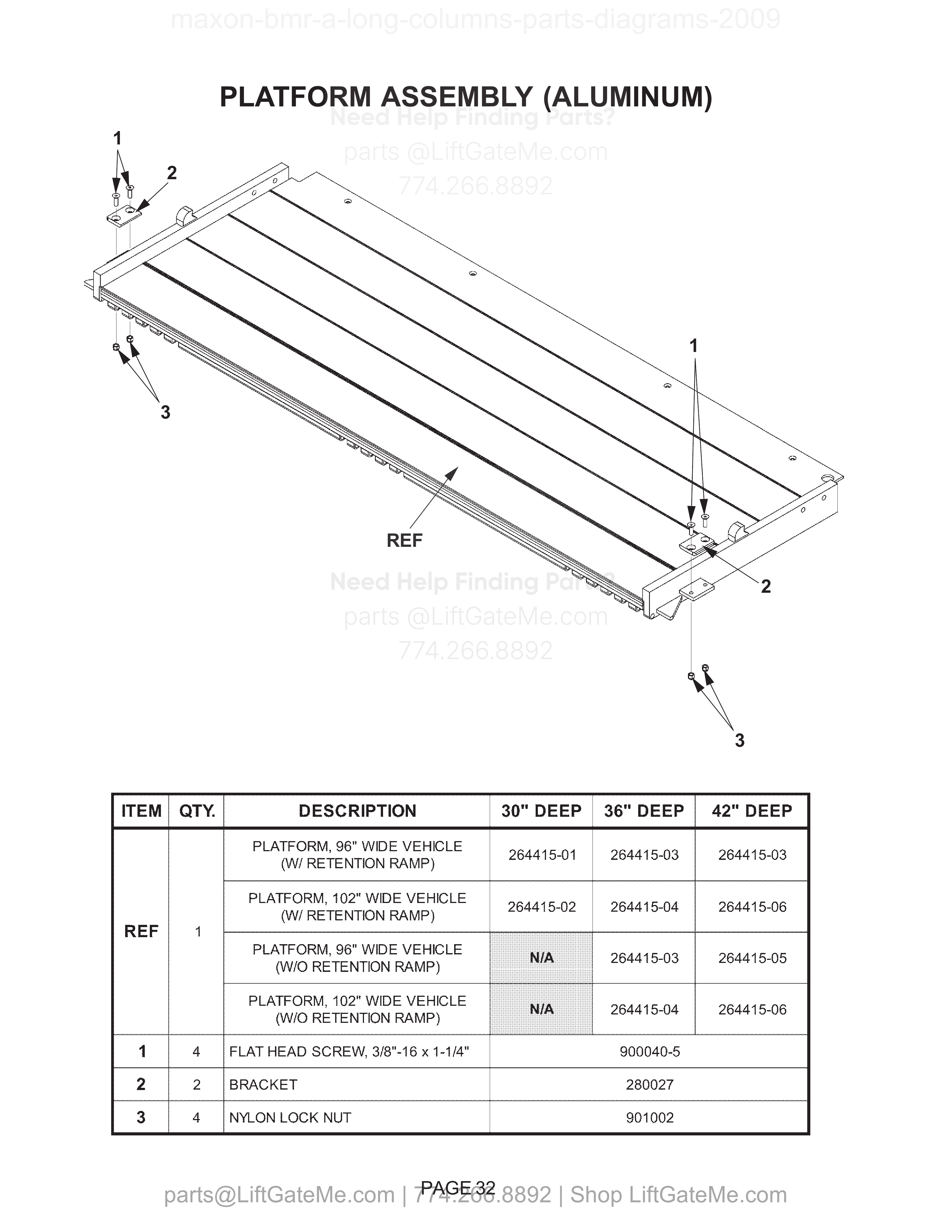 PLATFORM ASSEMBLY (ALUMINUM) diagram