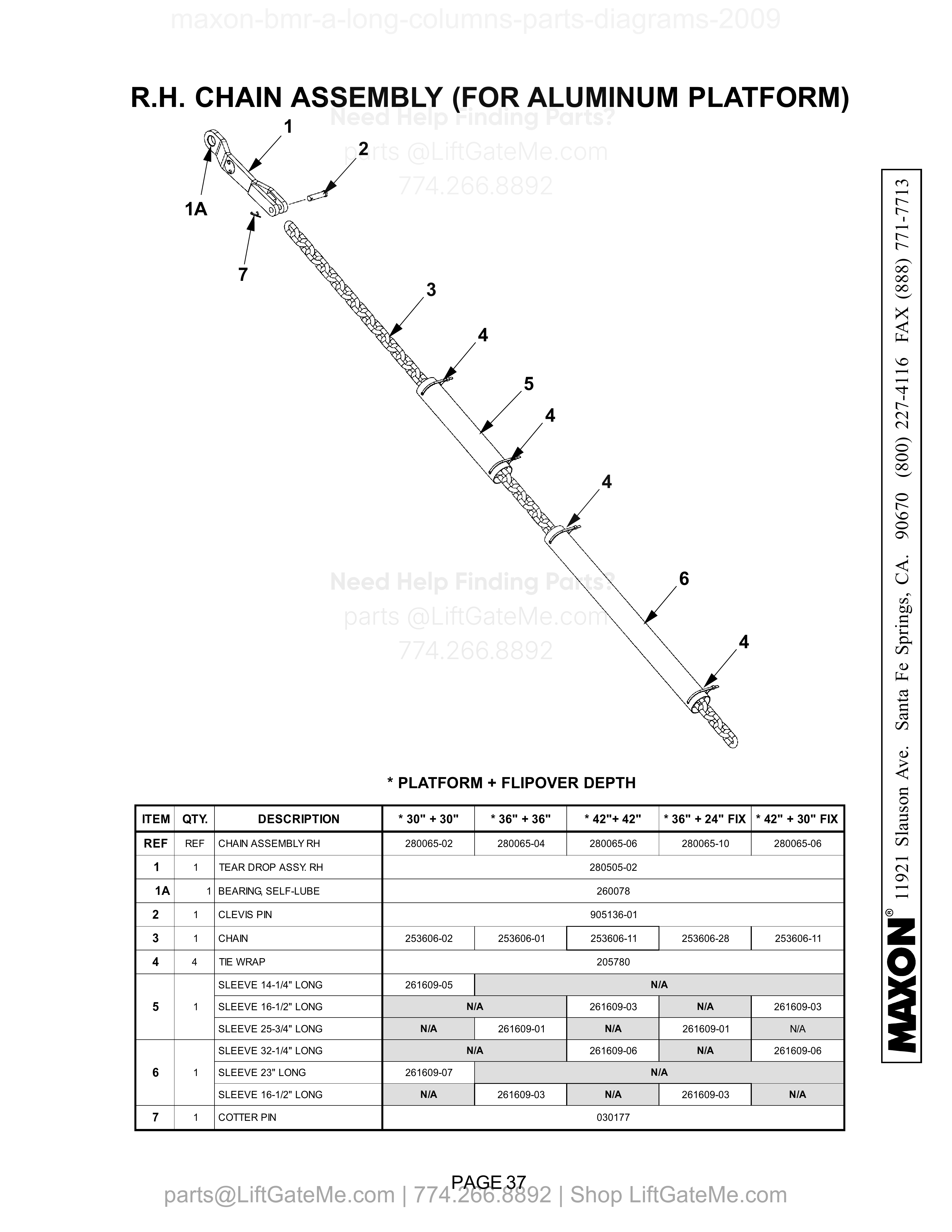 R.H. CHAIN ASSEMBLY (FOR ALUMINUM PLATFORM) diagram