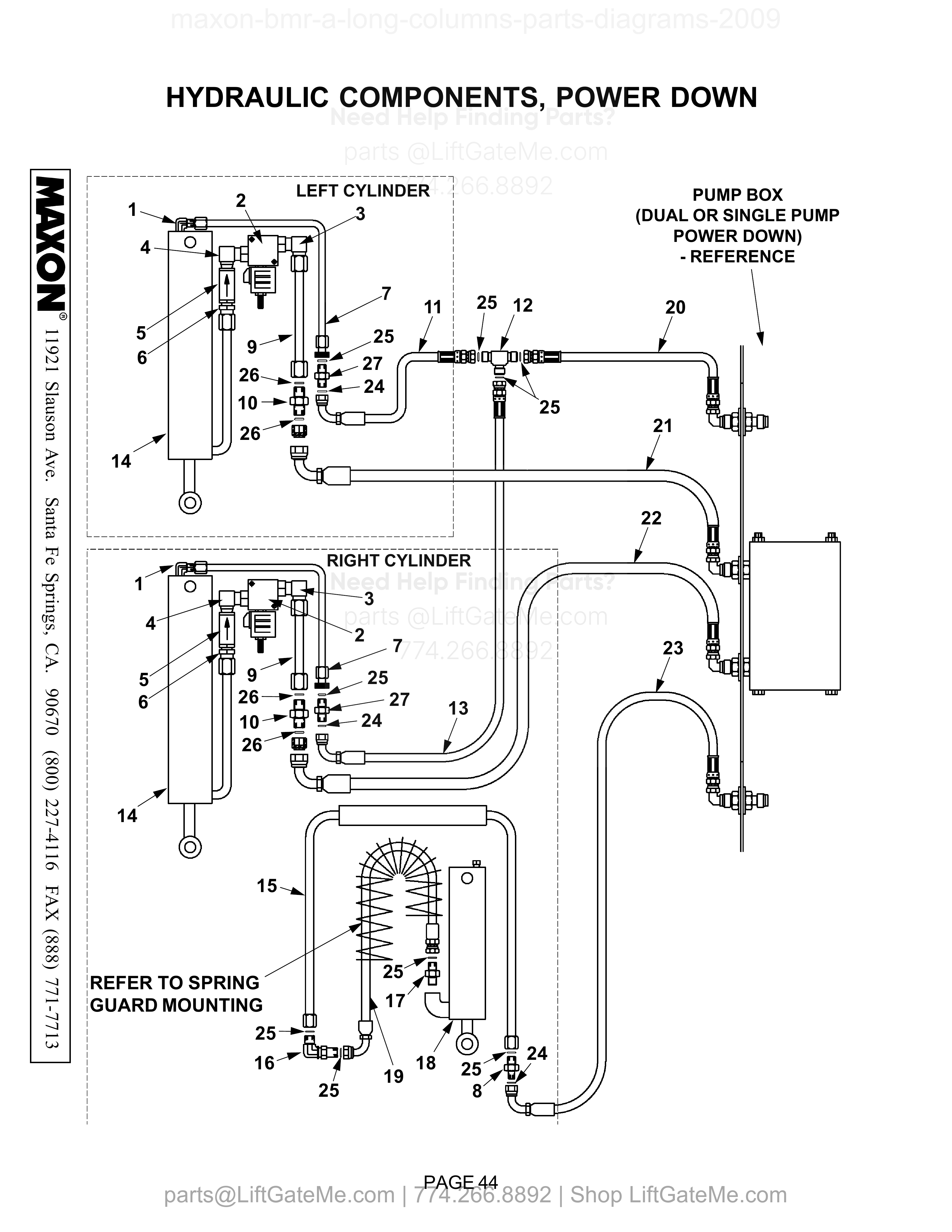HYDRAULIC COMPONENTS, POWER DOWN diagram