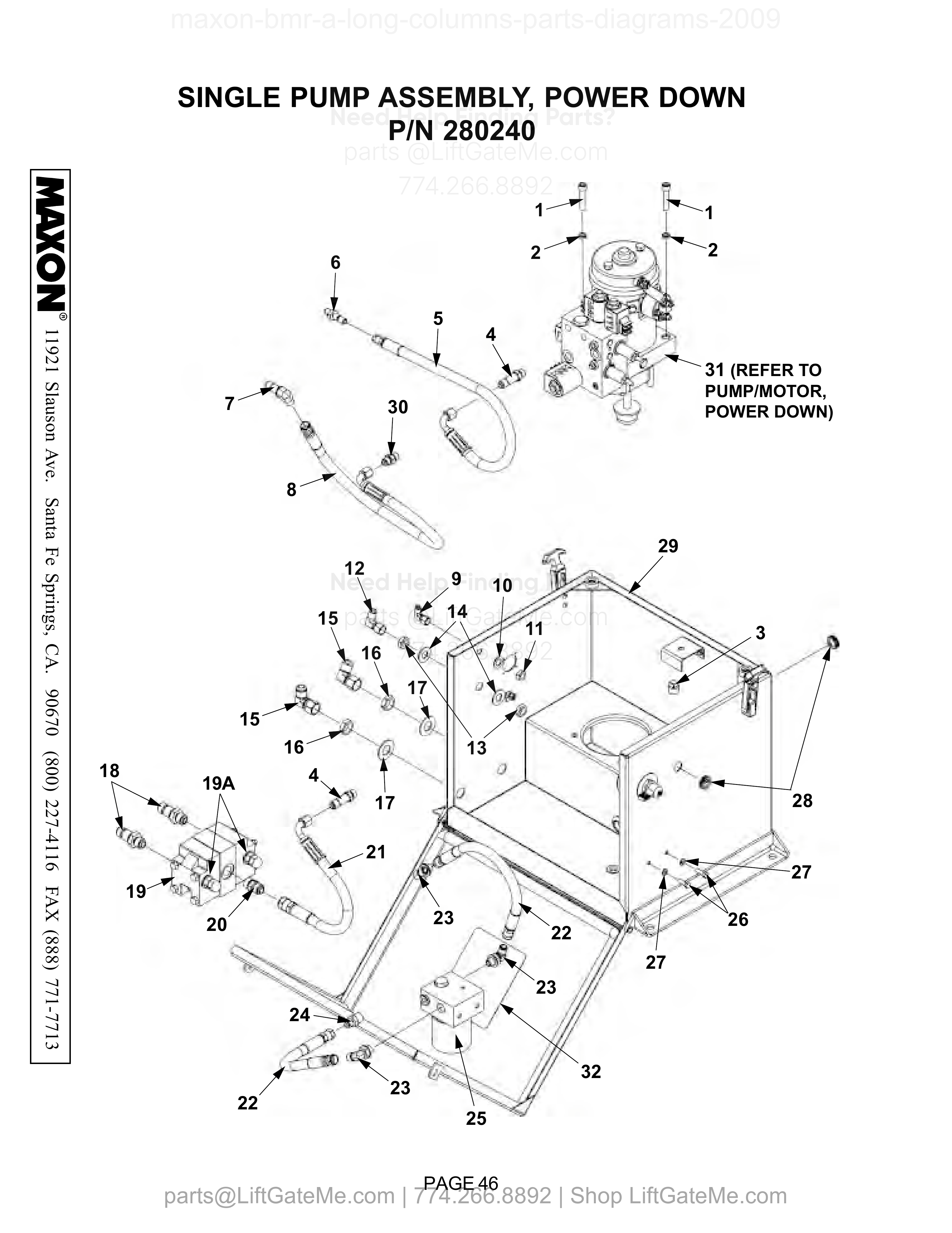 SINGLE PUMP ASSEMBLY, POWER DOWN diagram