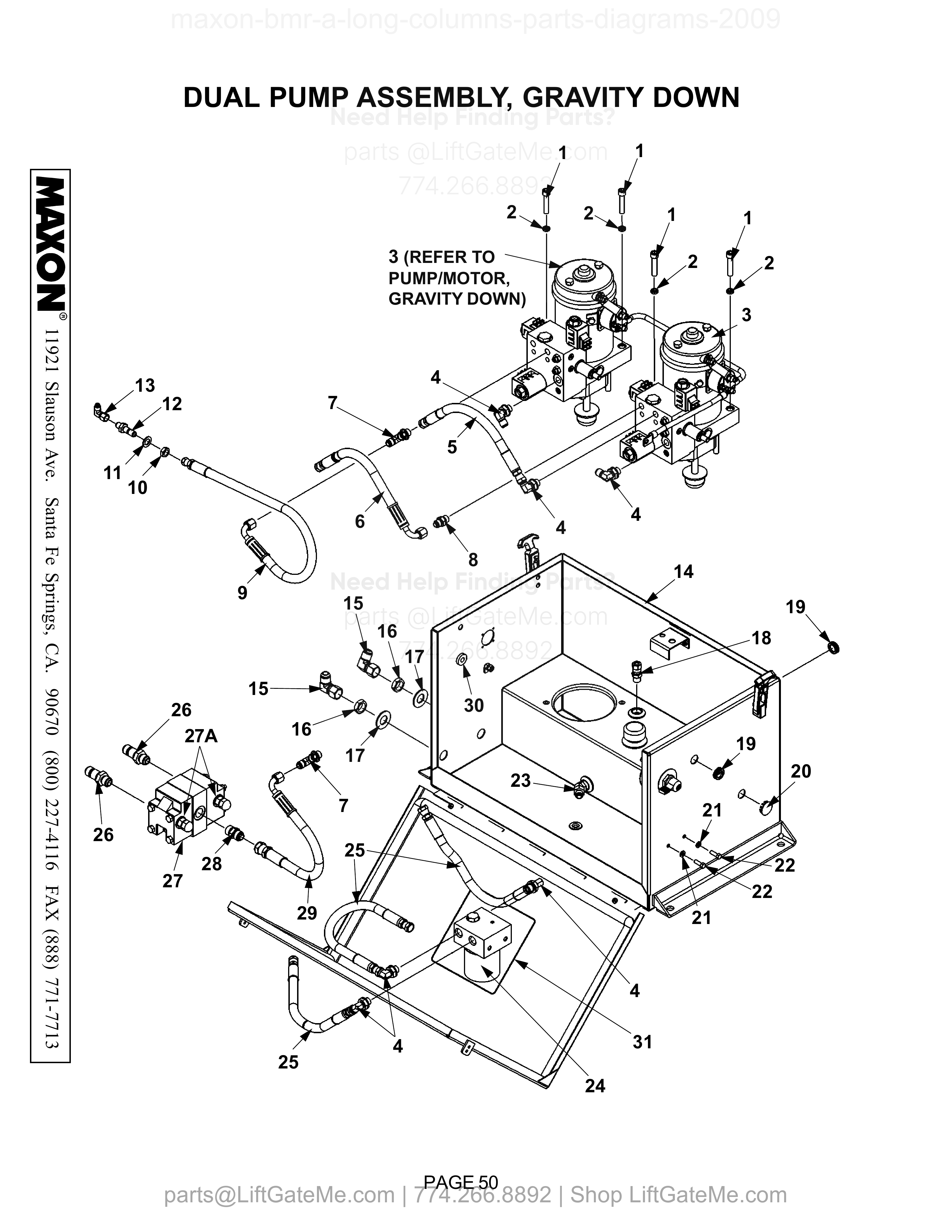 DUAL PUMP ASSEMBLY, GRAVITY DOWN diagram