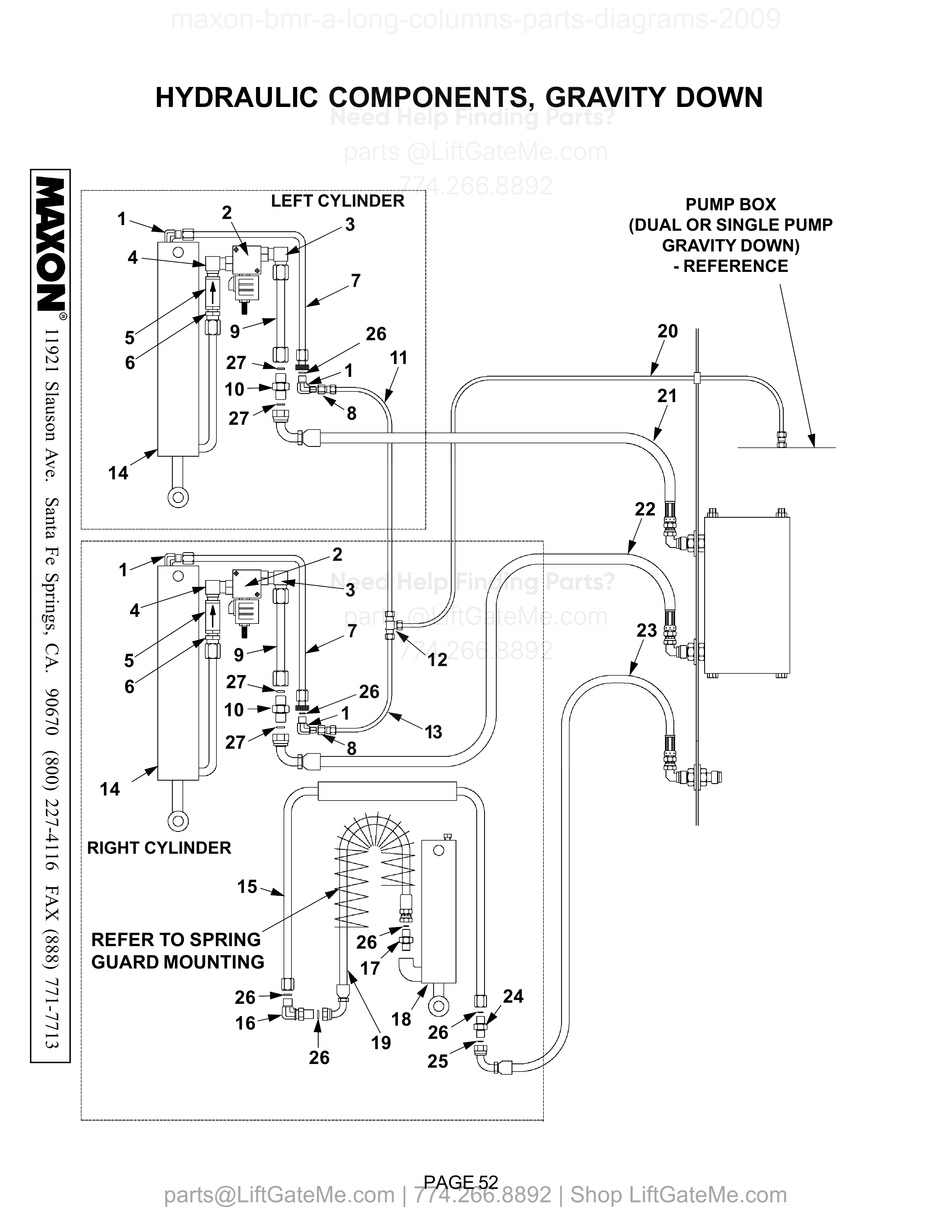 HYDRAULIC COMPONENTS, GRAVITY DOWN diagram