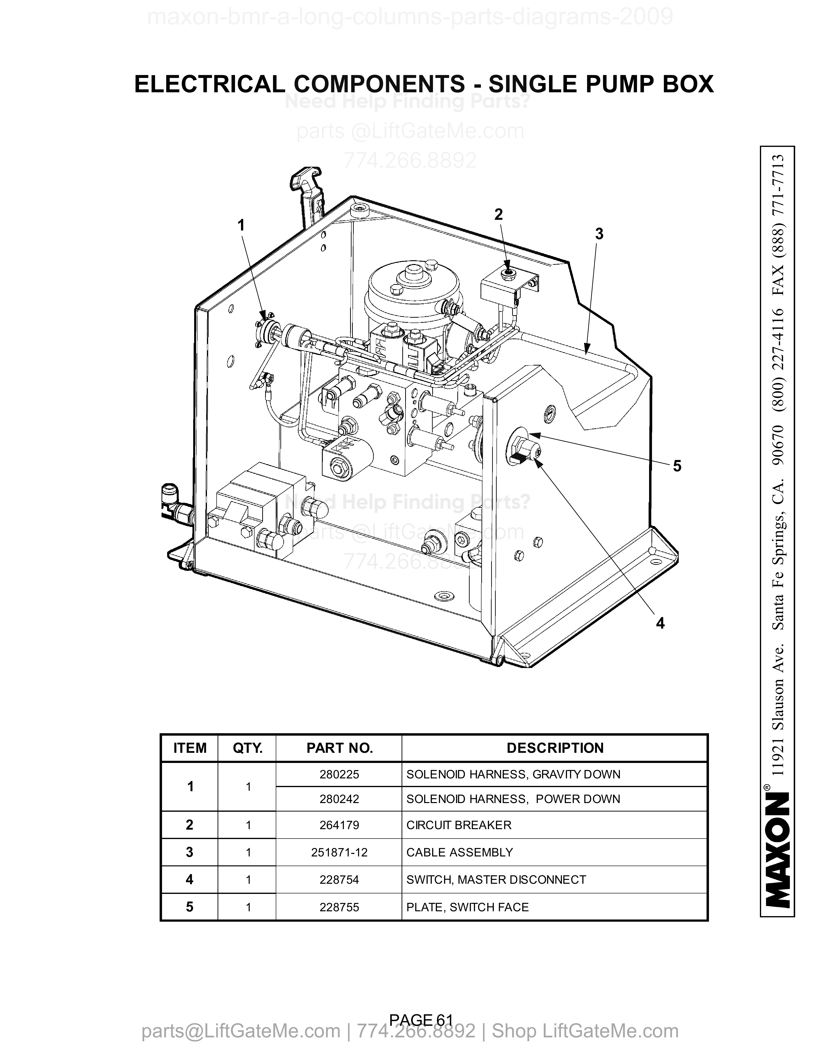 ELECTRICAL COMPONENTS - SINGLE PUMP BOX diagram
