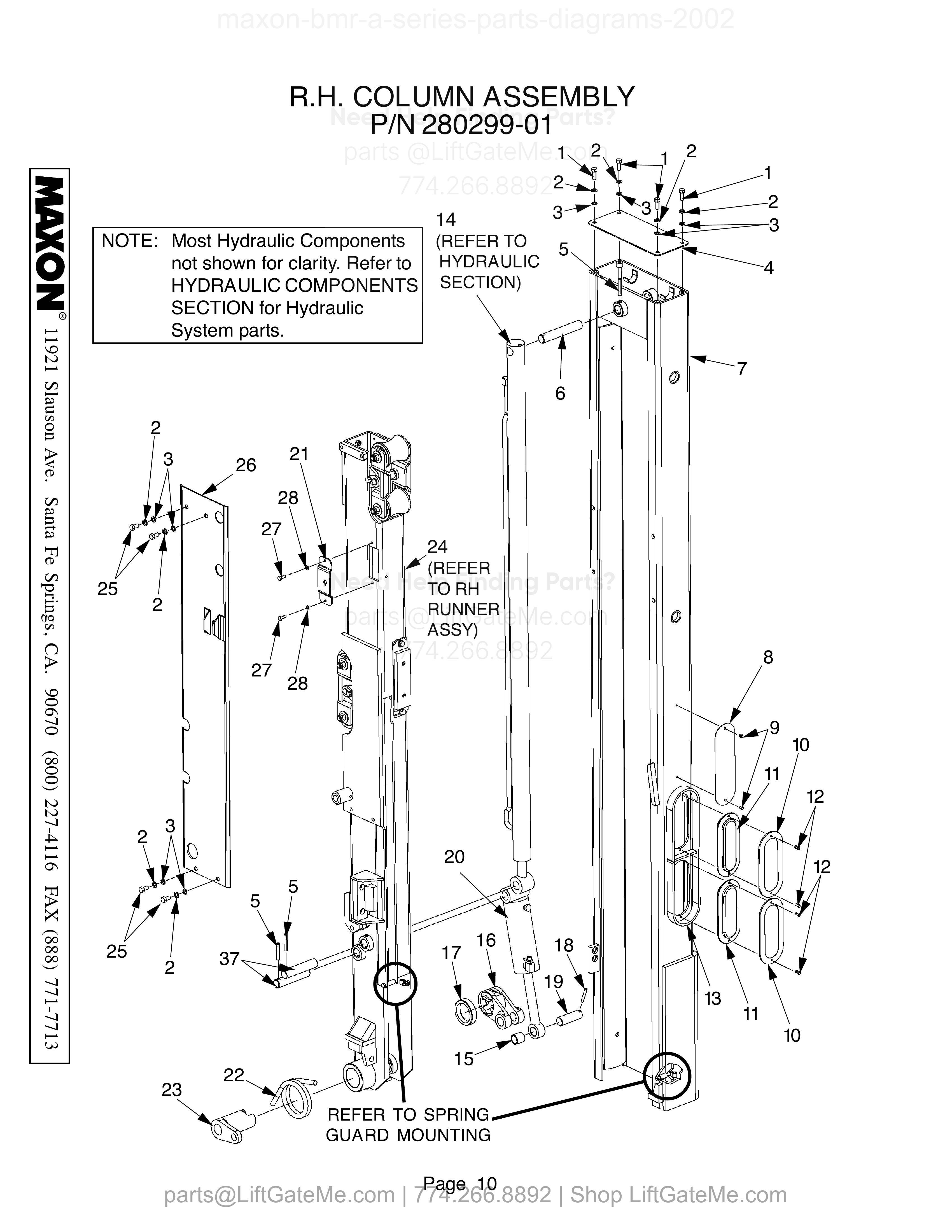 R.H. COLUMN ASSEMBLY diagram