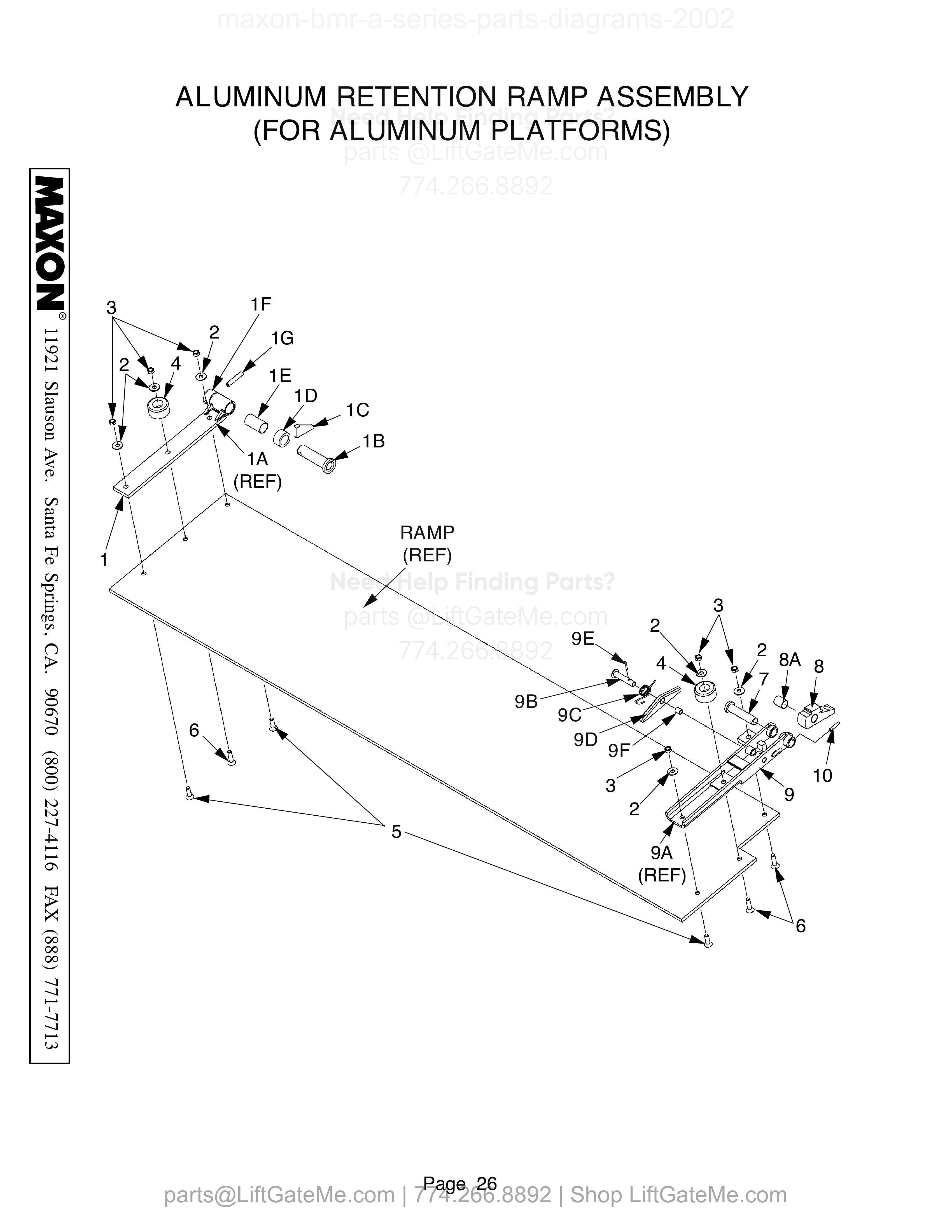 ALUMINUM RETENTION RAMP ASSEMBLY (FOR ALUMINUM PLATFORMS) diagram