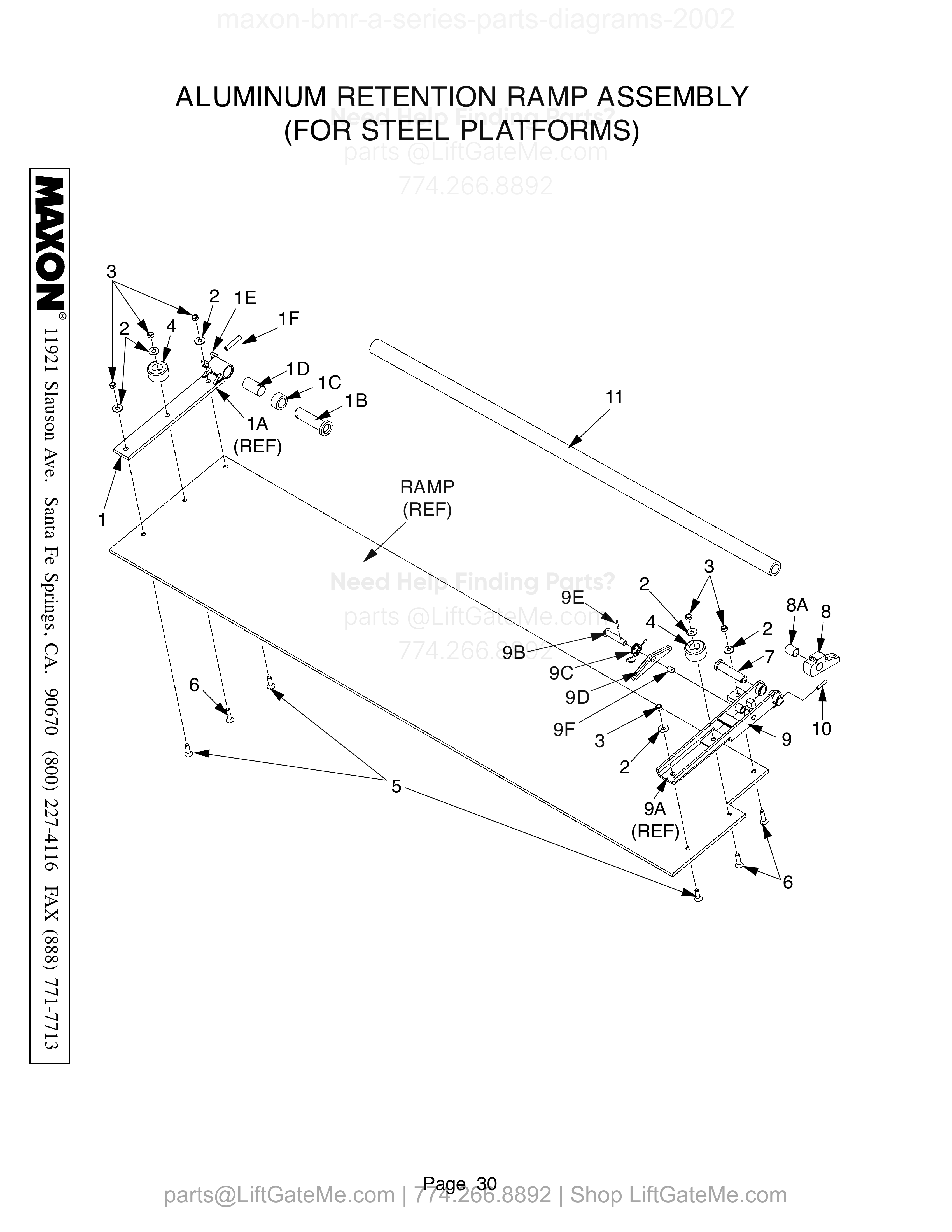 ALUMINUM RETENTION RAMP ASSEMBLY (FOR STEEL PLATFORMS) diagram