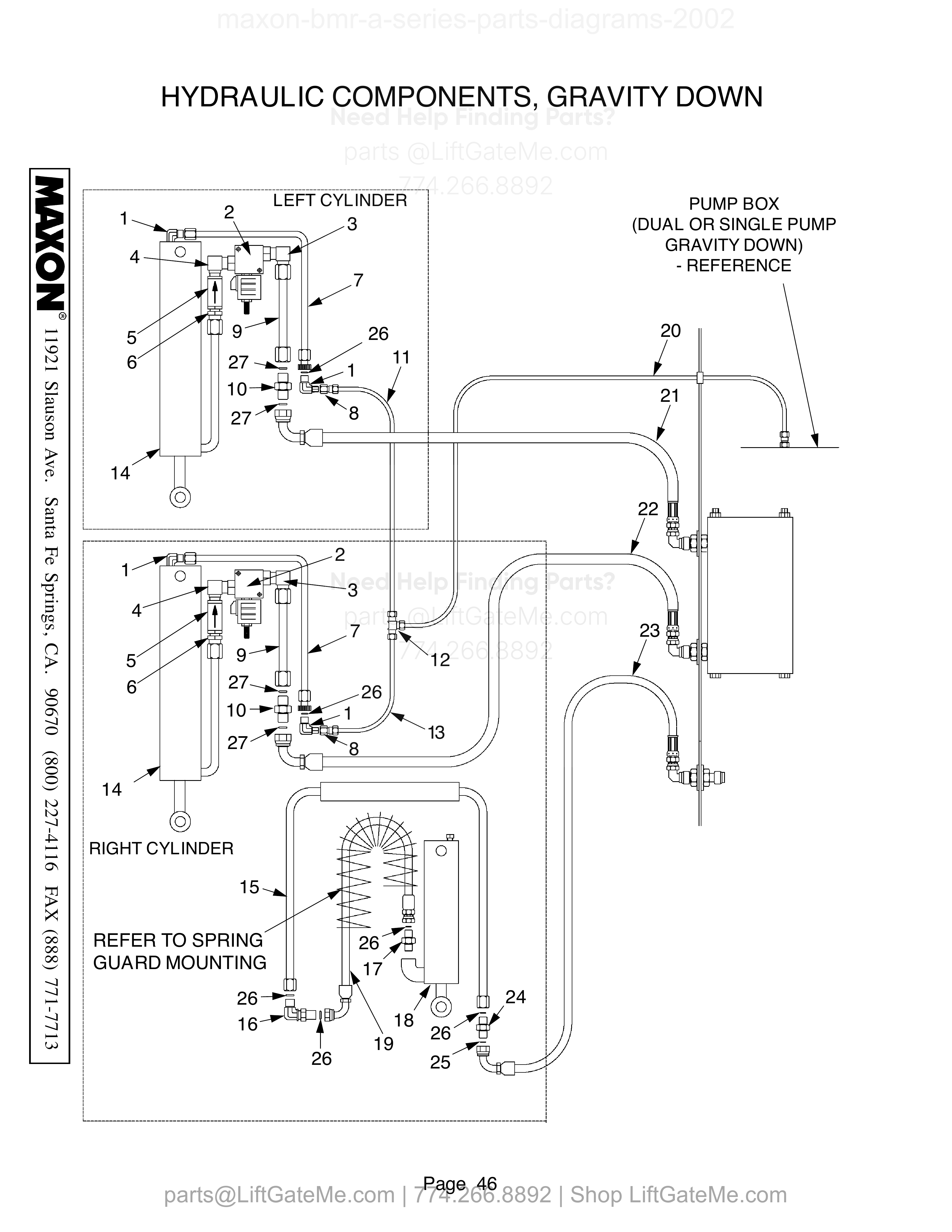 HYDRAULIC COMPONENTS, GRAVITY DOWN diagram
