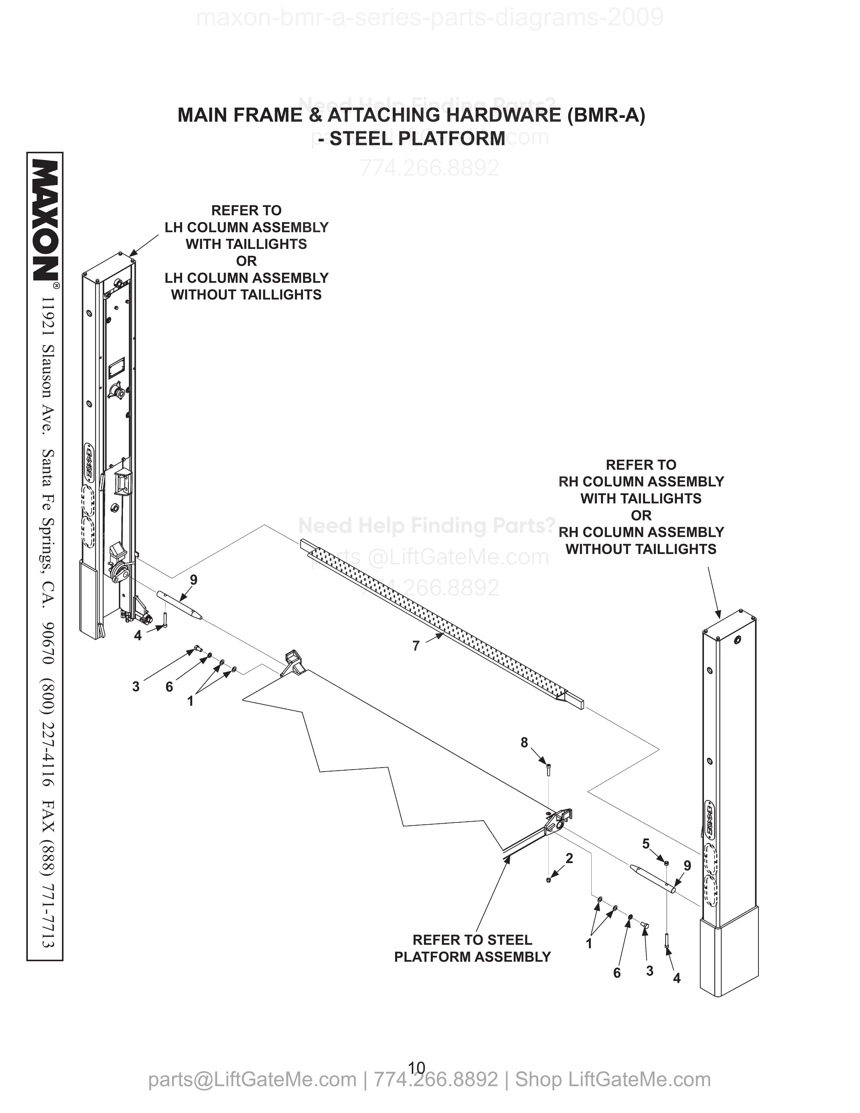 MAIN FRAME & ATTACHING HARDWARE (BMR-A) - STEEL PLATFORM diagram