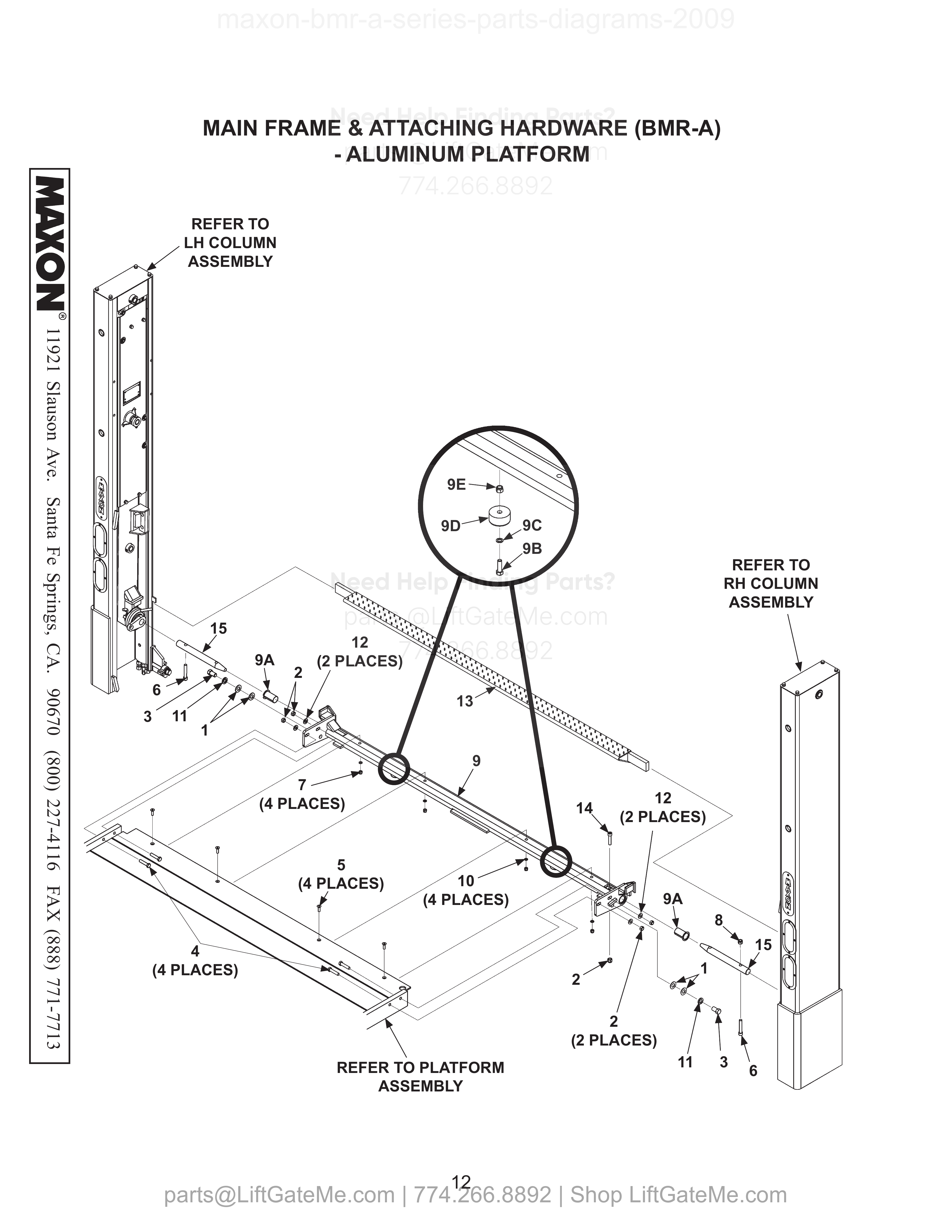 MAIN FRAME & ATTACHING HARDWARE (BMR-A) - ALUMINUM PLATFORM diagram
