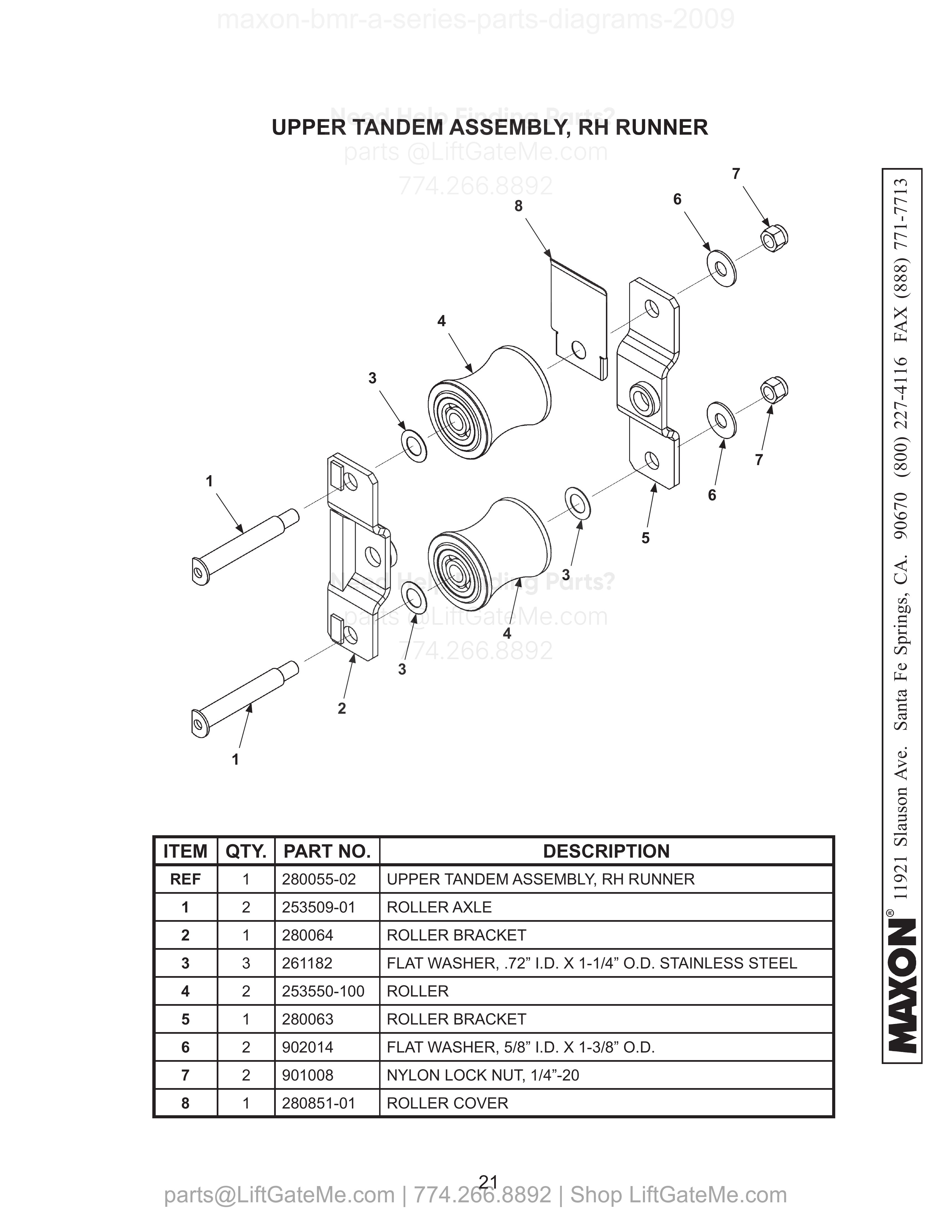 UPPER TANDEM ASSEMBLY, RH RUNNER diagram