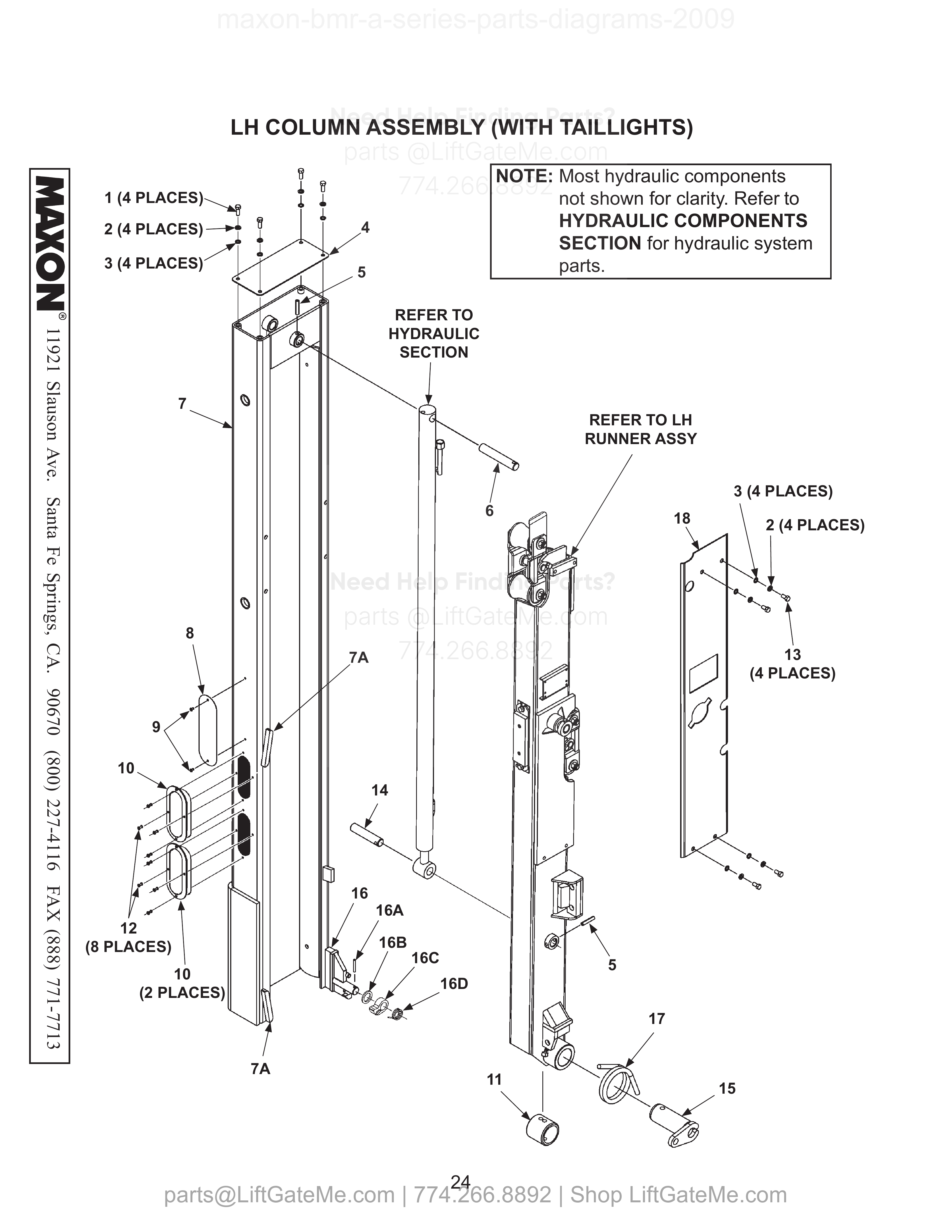 LH COLUMN ASSEMBLY (WITH TAILLIGHTS) diagram