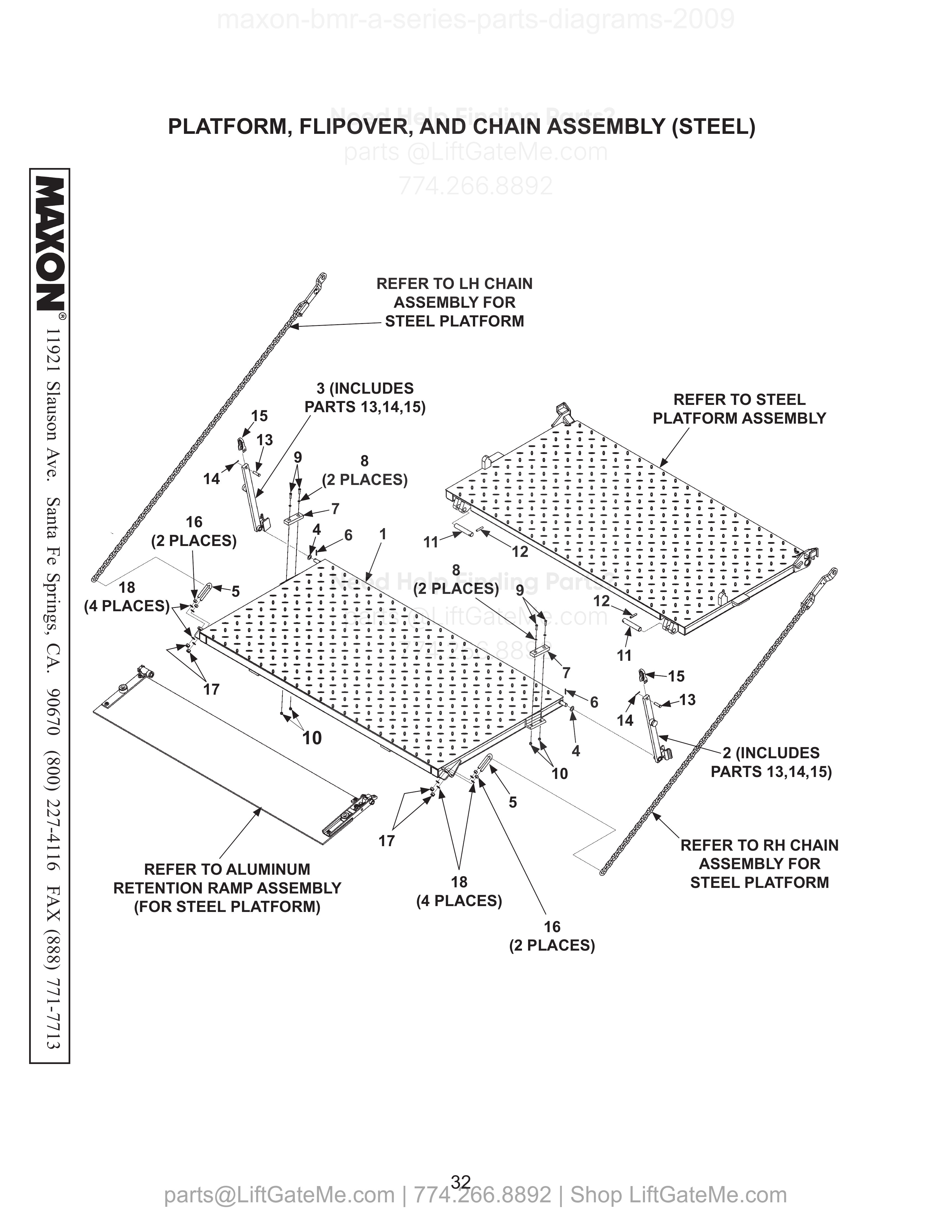 PLATFORM, FLIPOVER, AND CHAIN ASSEMBLY (STEEL) diagram