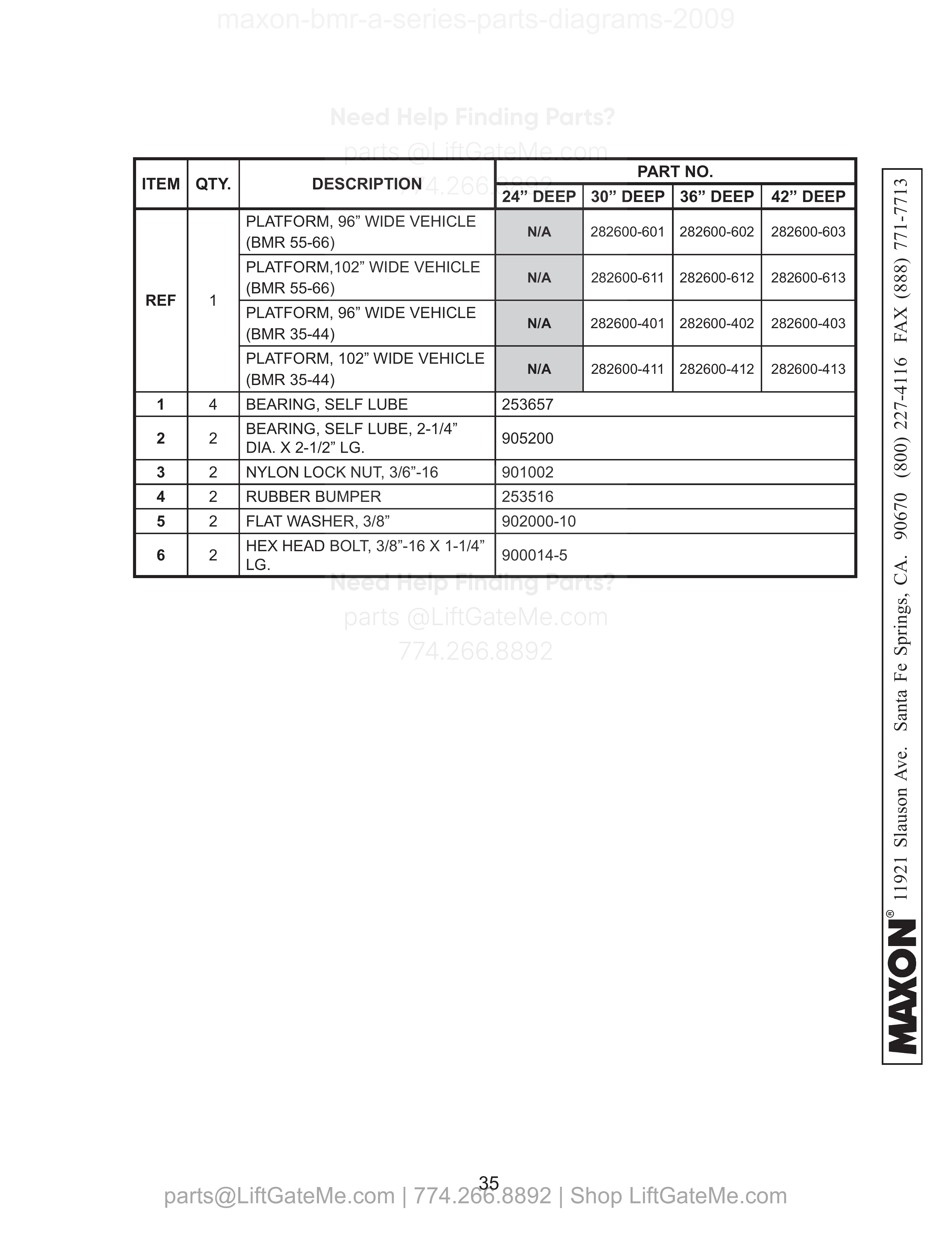 Platform Assembly (Steel) parts table