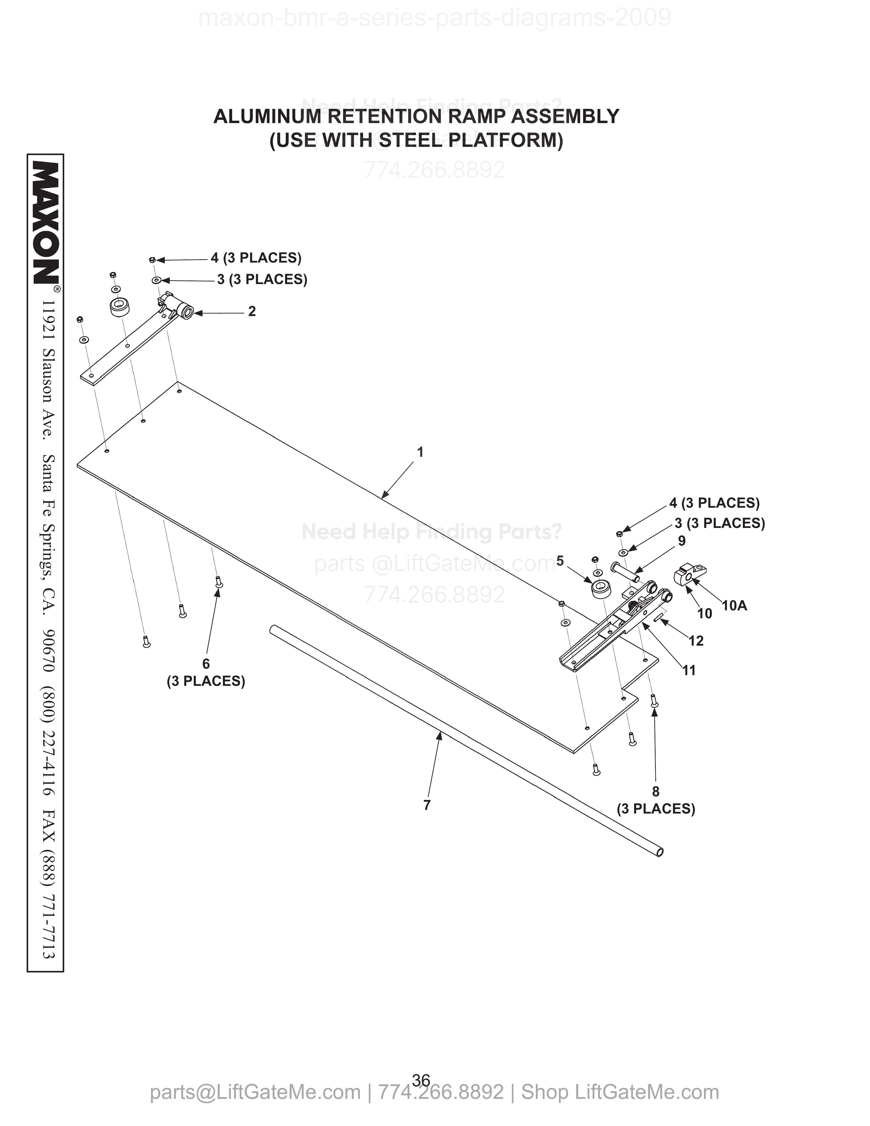 Aluminum Retention Ramp Assembly (Use With Steel Platform) diagram