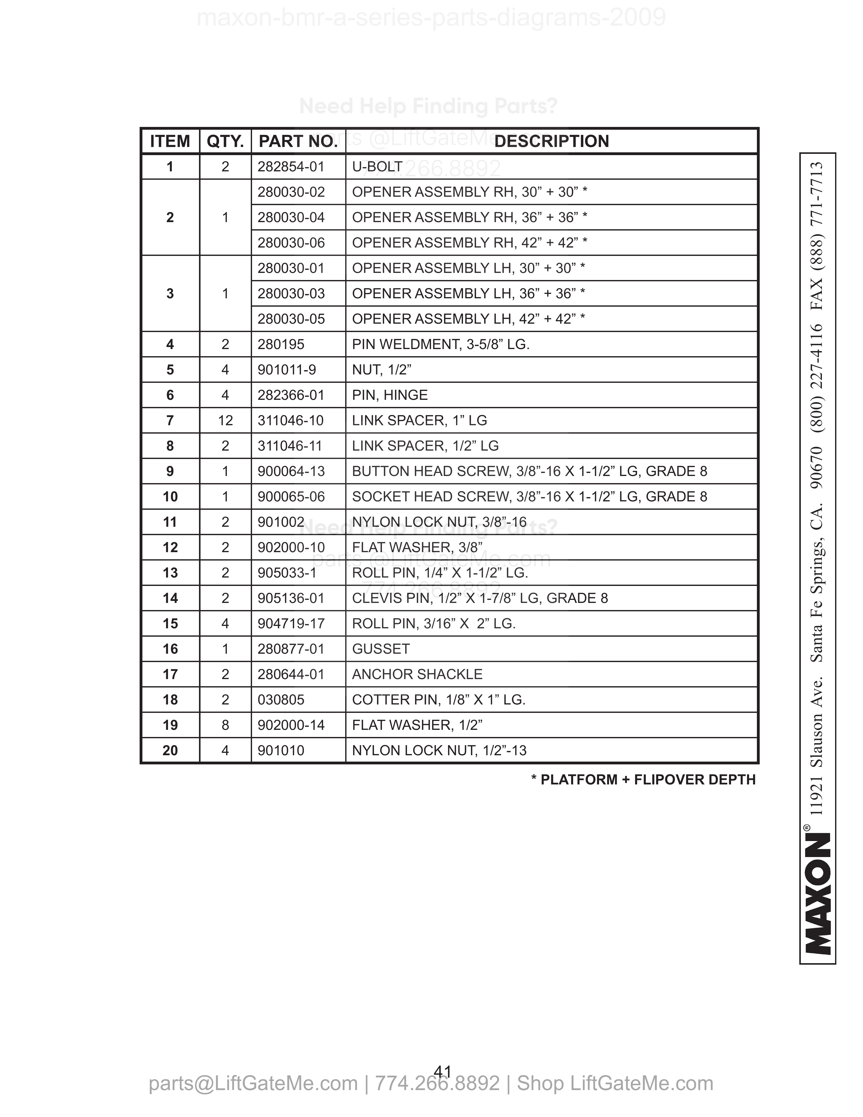 PLATFORM, FLIPOVER, AND CHAIN ASSEMBLY - 1 (ALUMINUM) parts table