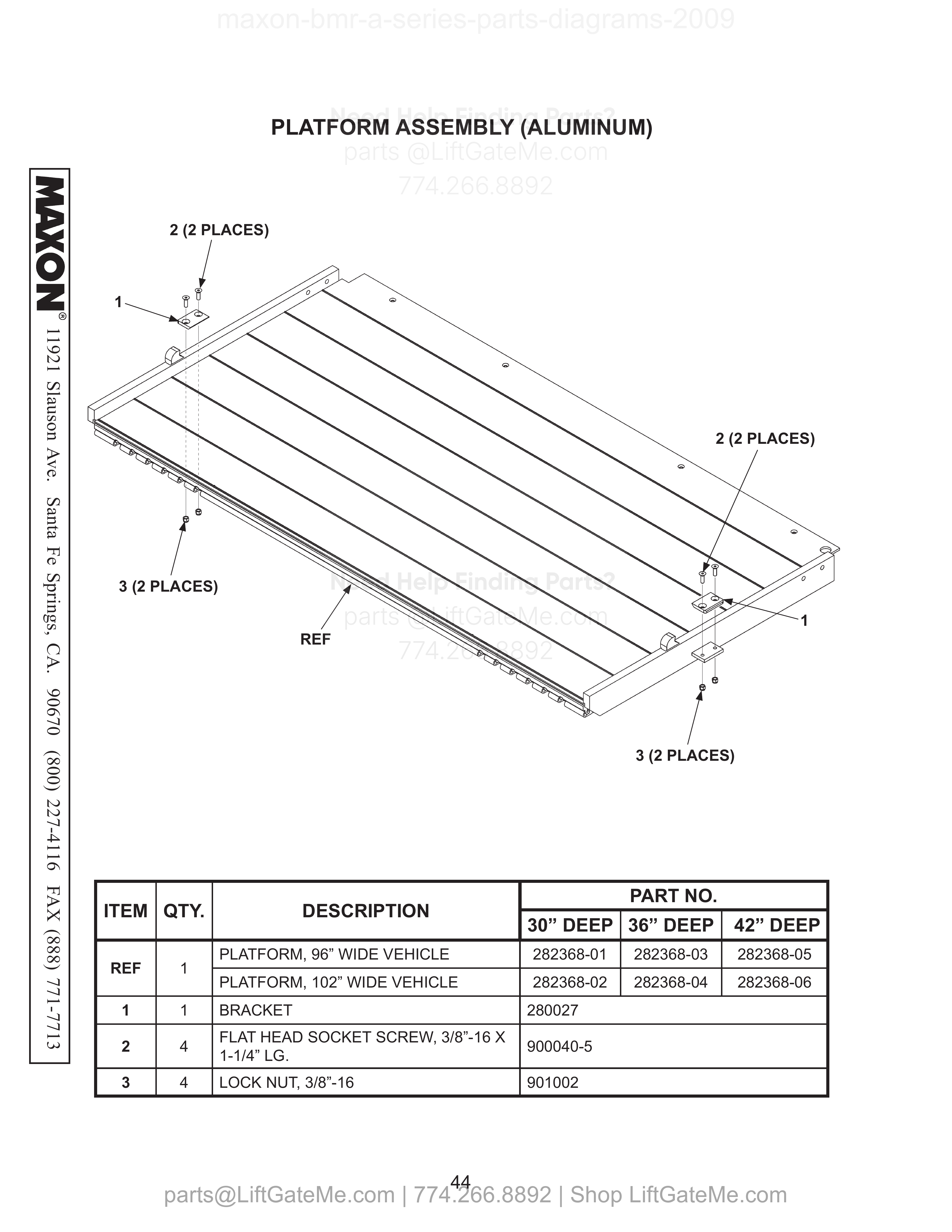 PLATFORM ASSEMBLY (ALUMINUM) diagram