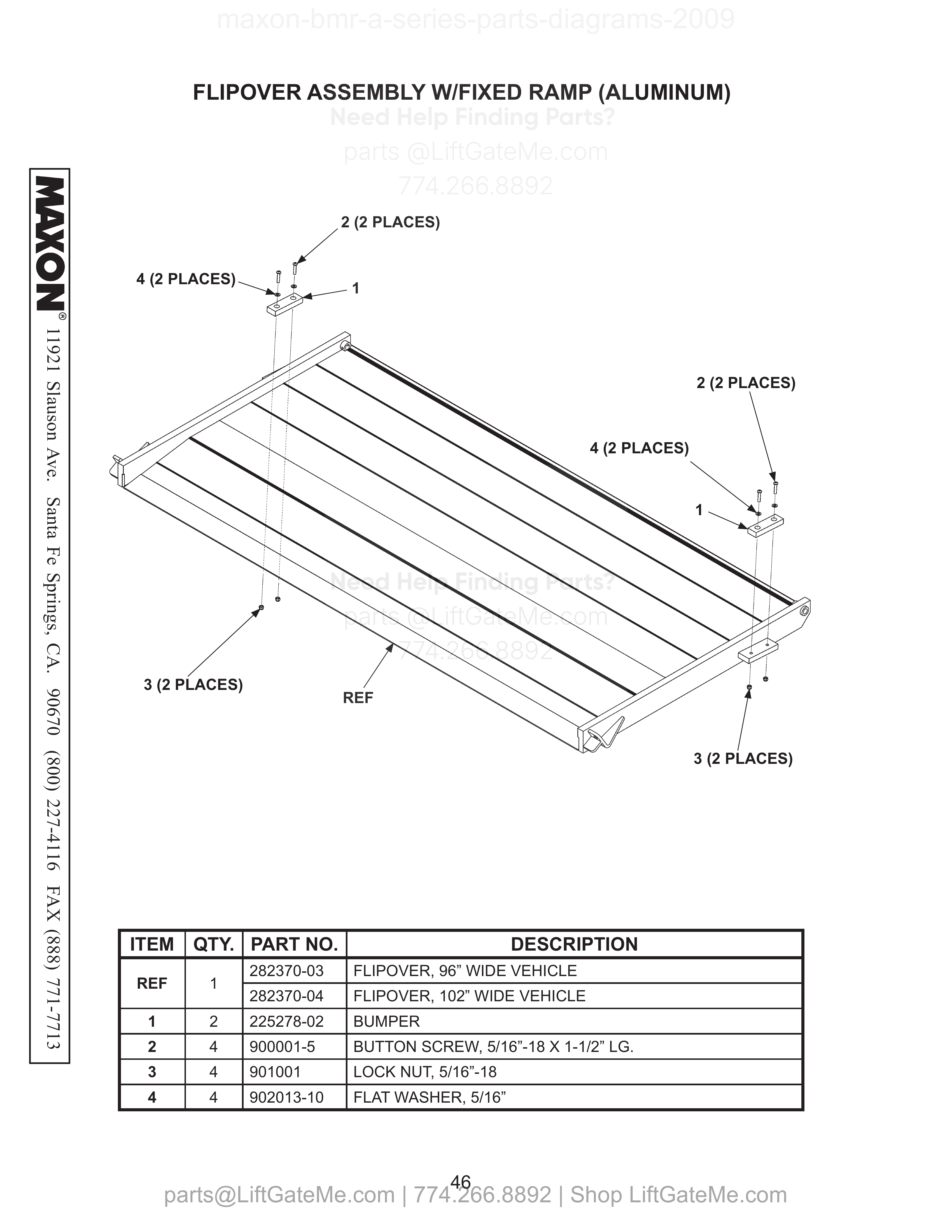 FLIPOVER ASSEMBLY W/FIXED RAMP (ALUMINUM) diagram