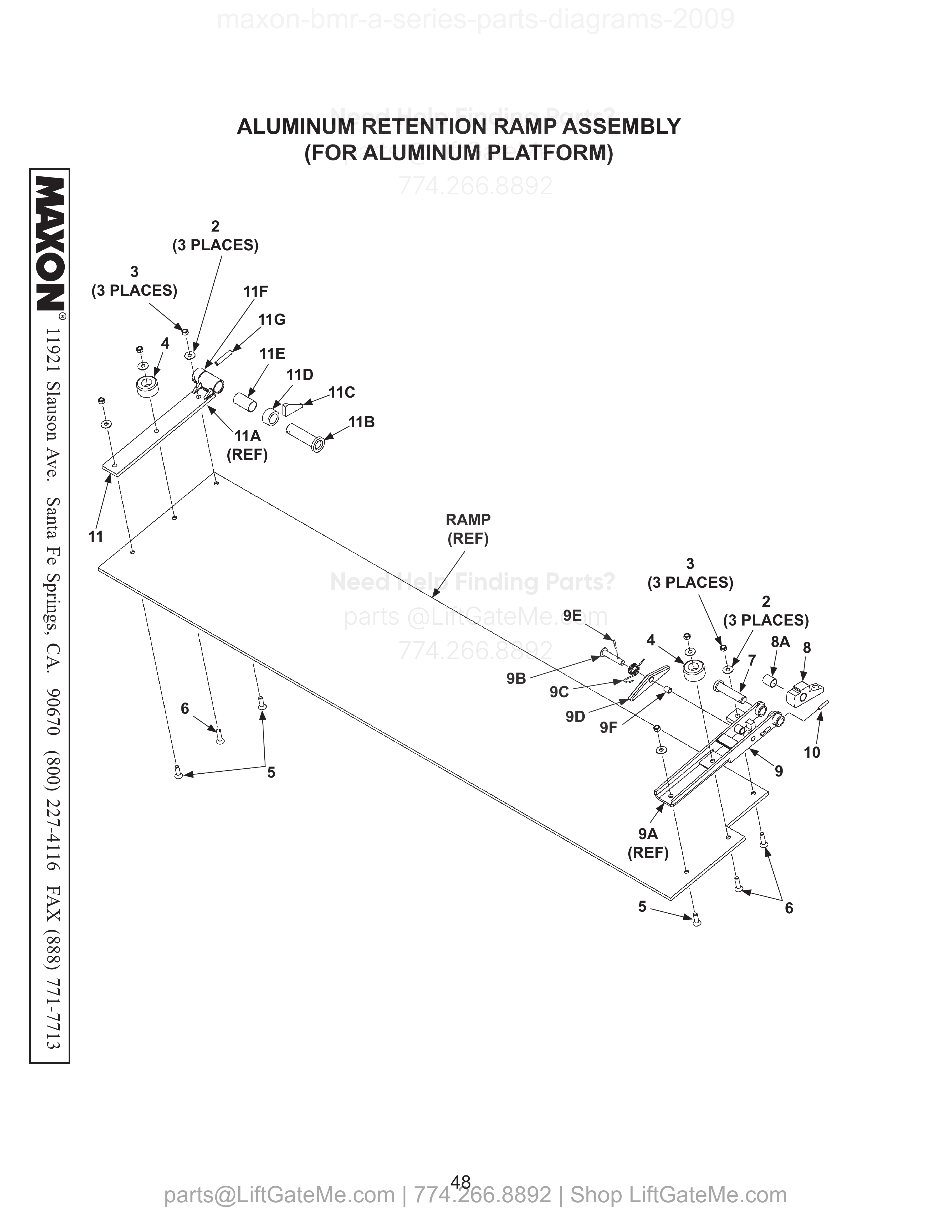 ALUMINUM RETENTION RAMP ASSEMBLY (FOR ALUMINUM PLATFORM) diagram