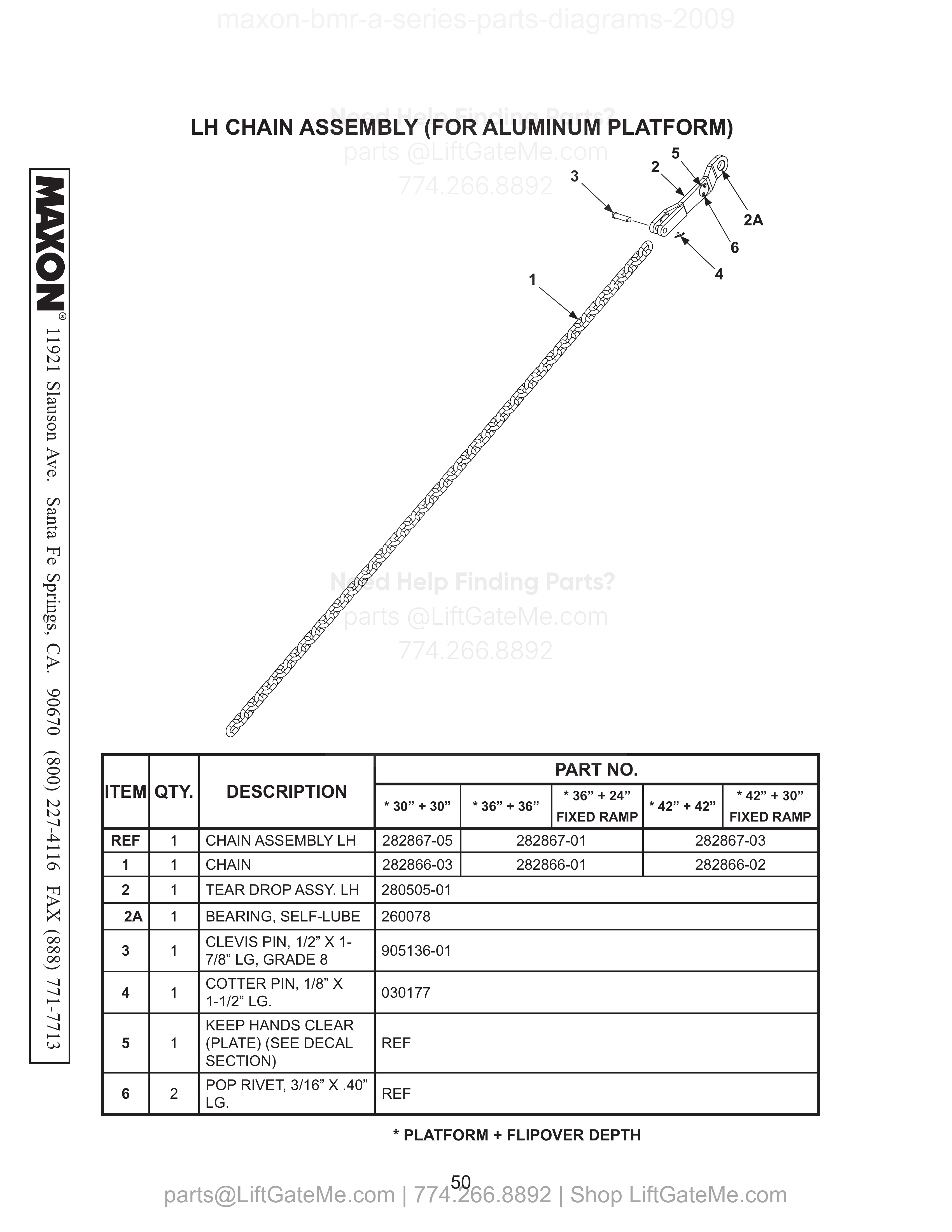 LH CHAIN ASSEMBLY (FOR ALUMINUM PLATFORM) diagram