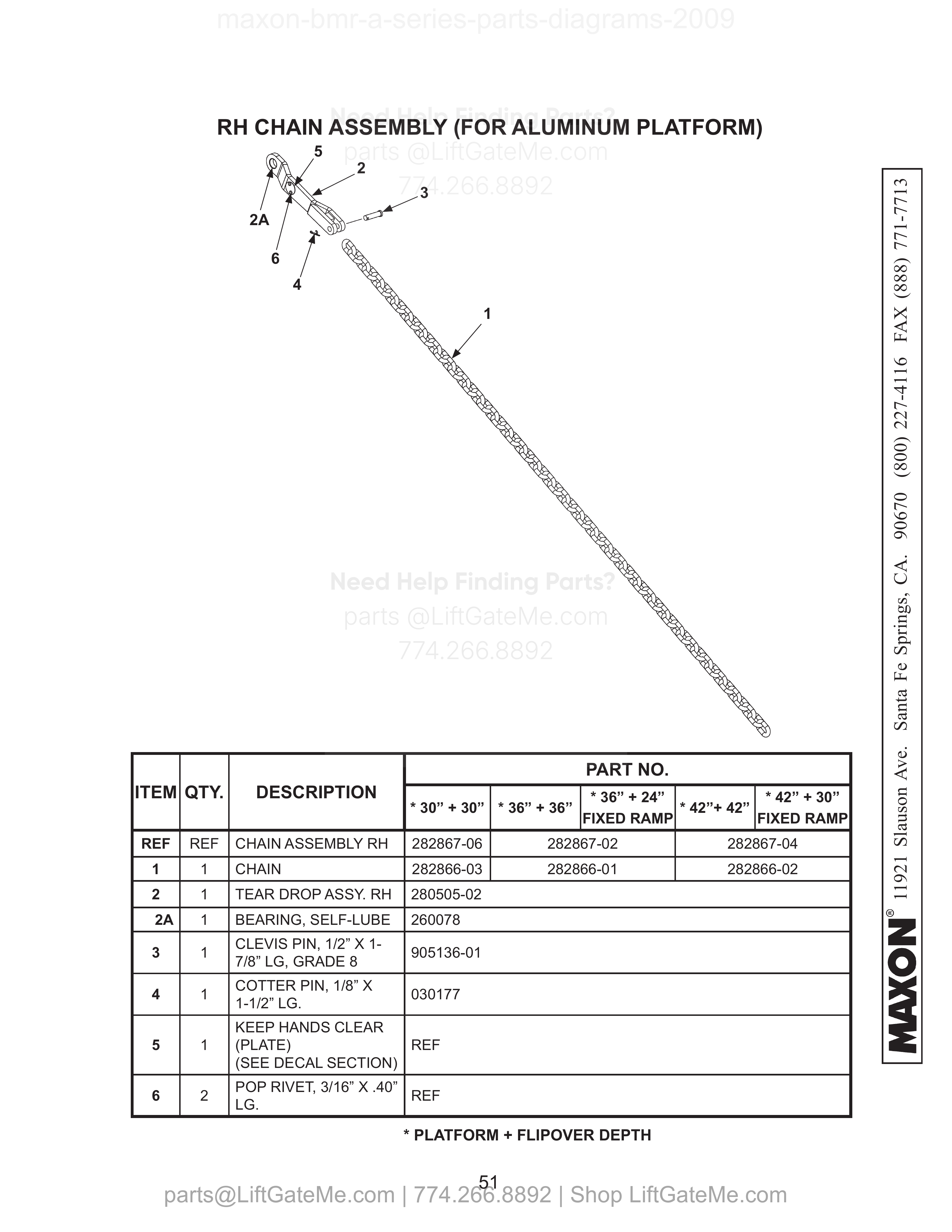 RH CHAIN ASSEMBLY (FOR ALUMINUM PLATFORM) diagram