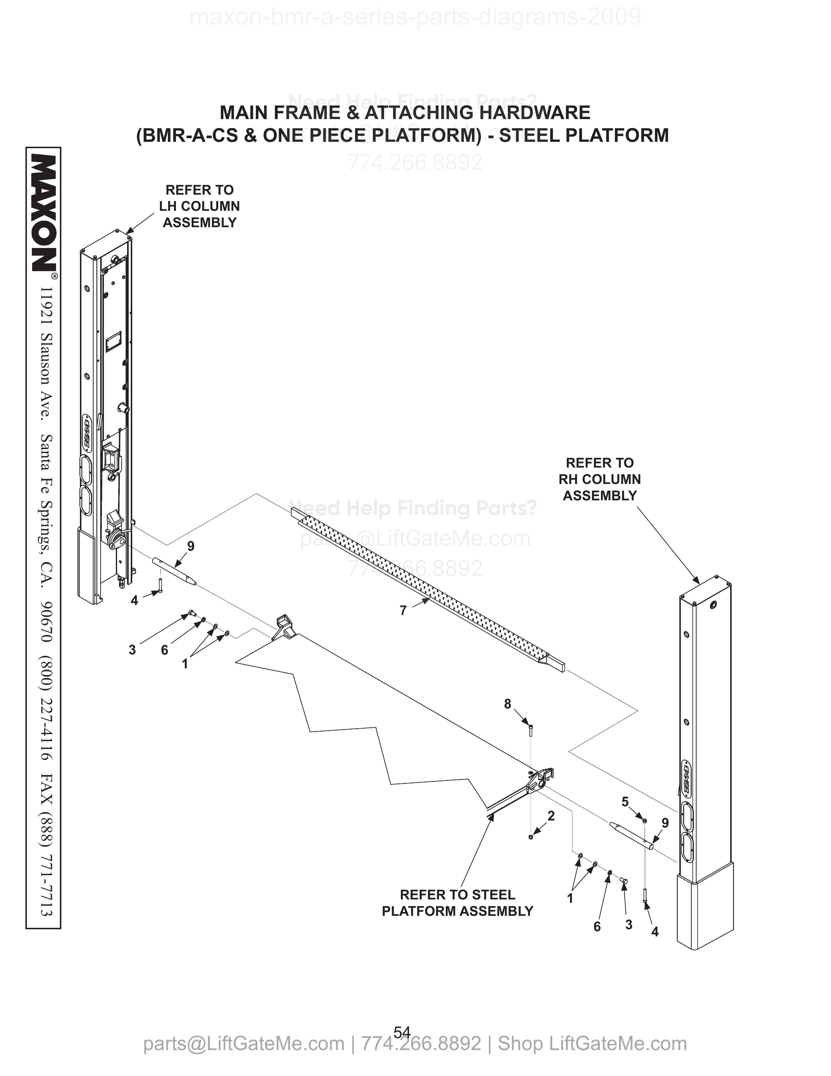 MAIN FRAME & ATTACHING HARDWARE (BMR-A-CS & ONE PIECE PLATFORM) - STEEL PLATFORM diagram
