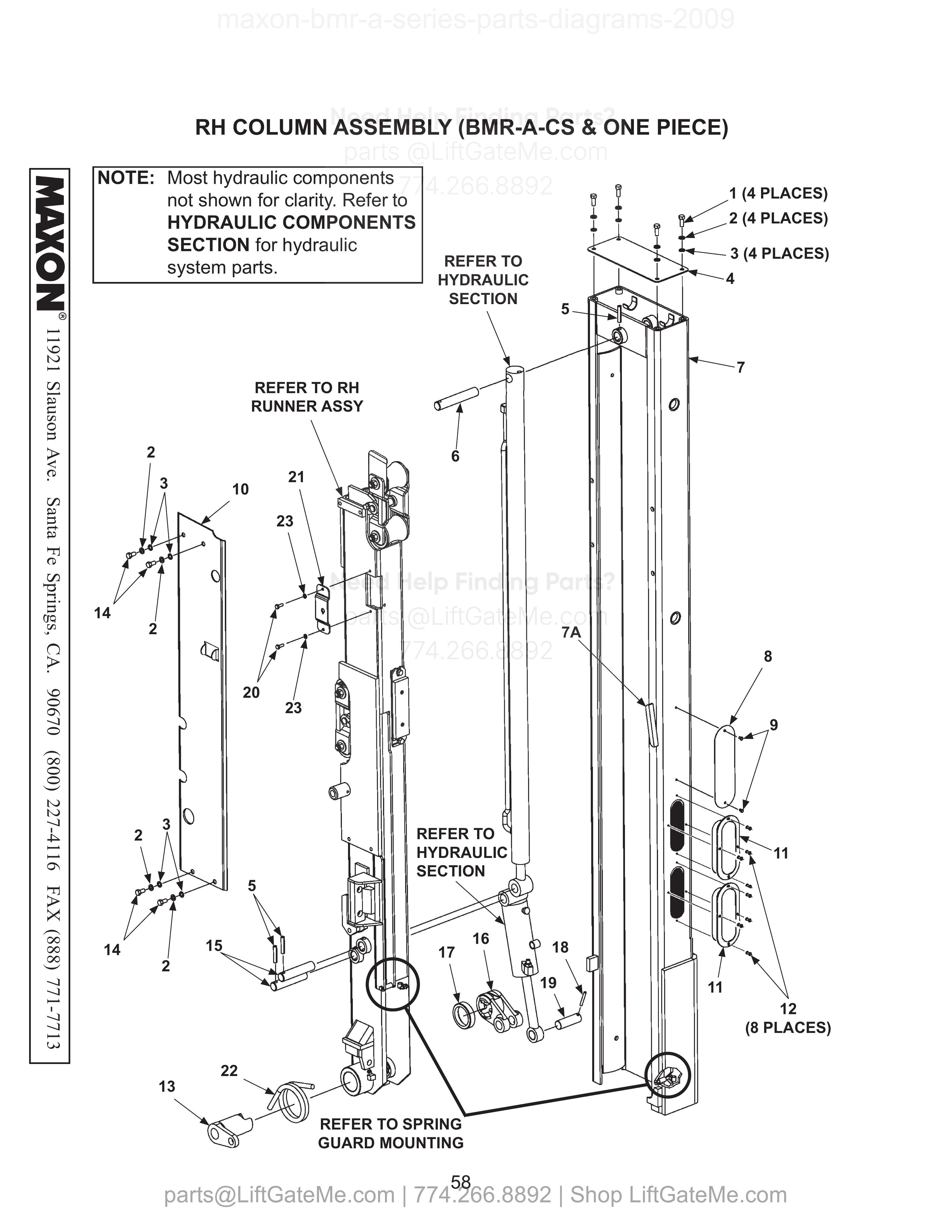 RH COLUMN ASSEMBLY (BMR-A-CS & ONE PIECE) diagram