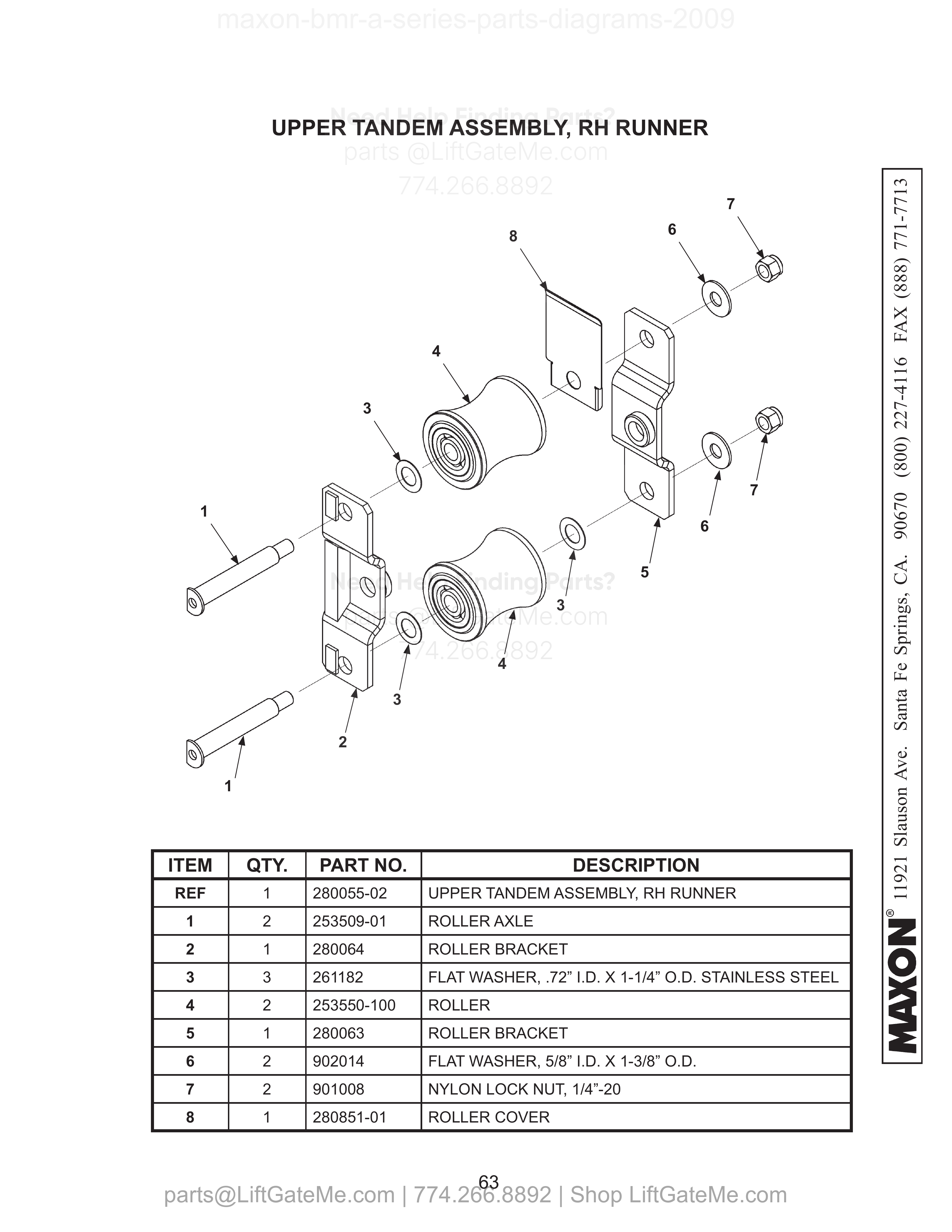 UPPER TANDEM ASSEMBLY, RH RUNNER diagram