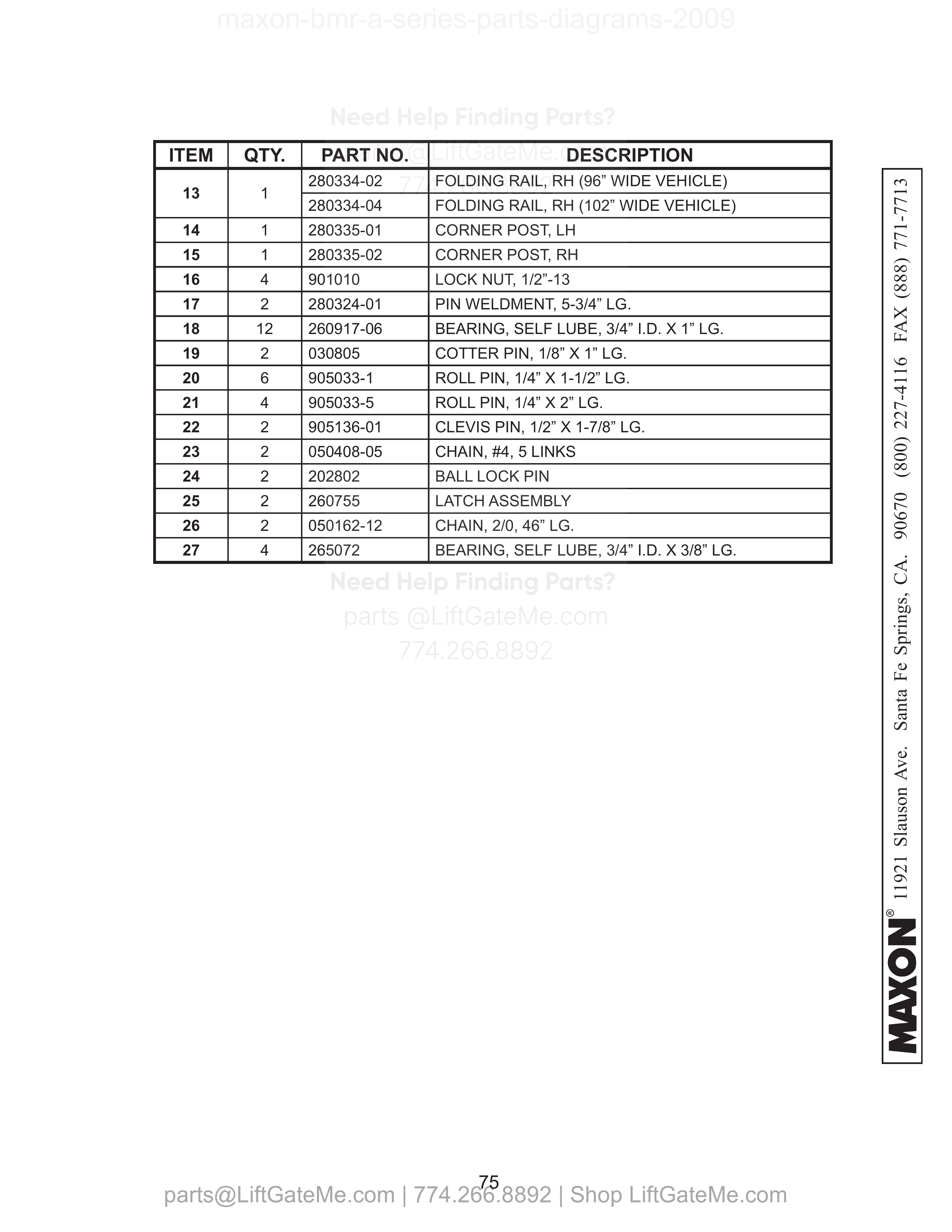 CS PLATFORM ASSEMBLY (STEEL) - Continued parts table