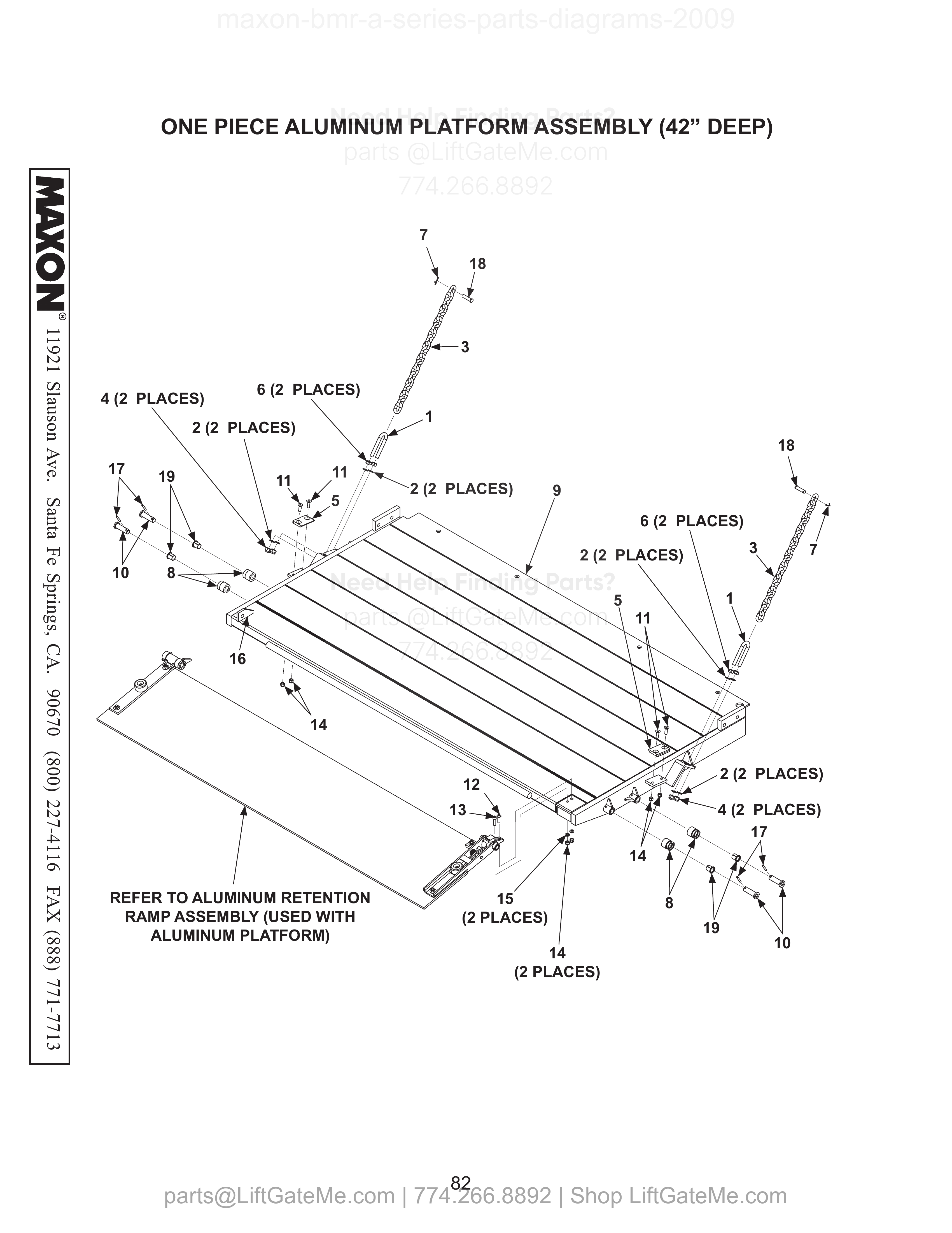 ONE PIECE ALUMINUM PLATFORM ASSEMBLY (42” DEEP) diagram
