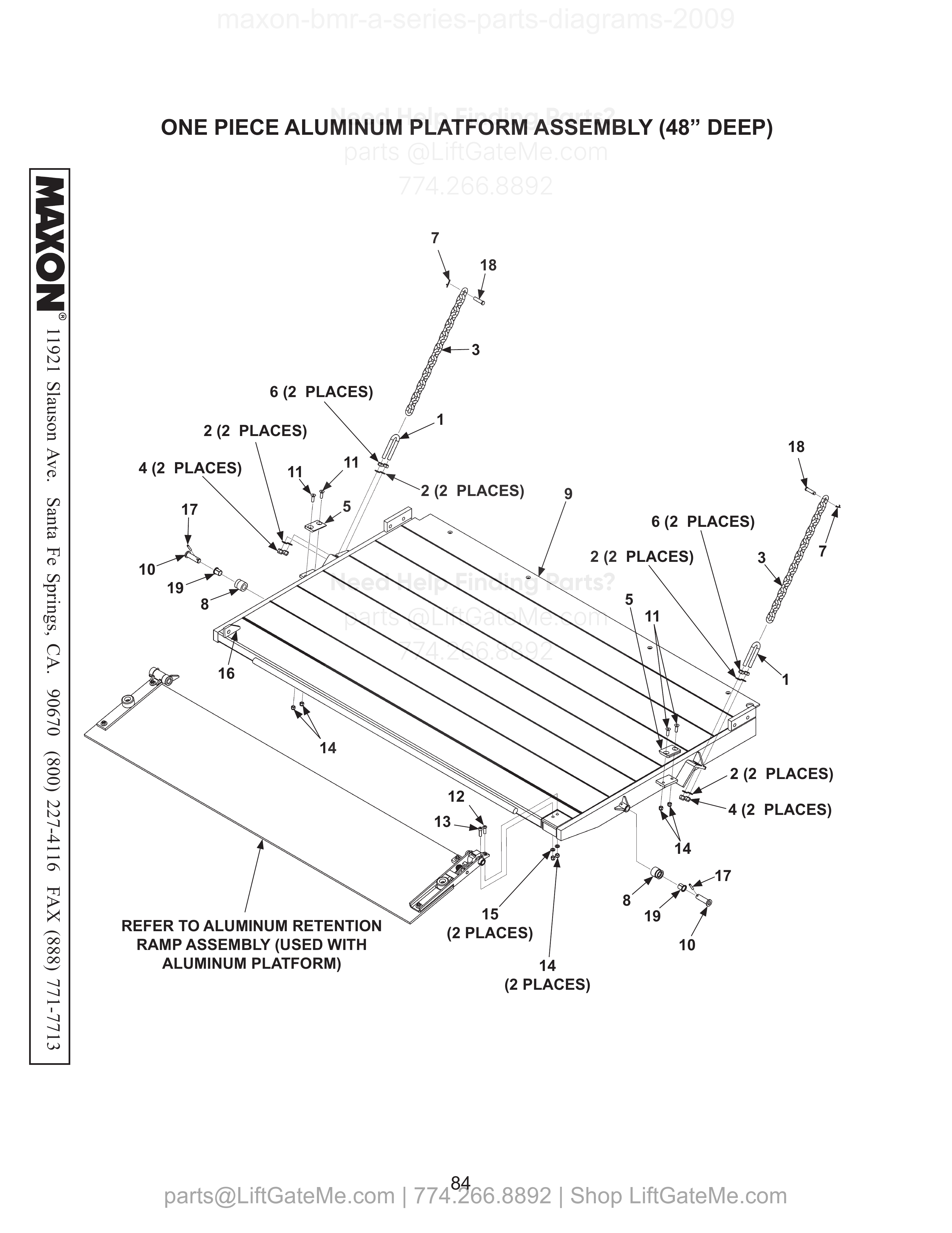 ONE PIECE ALUMINUM PLATFORM ASSEMBLY (48” DEEP) diagram