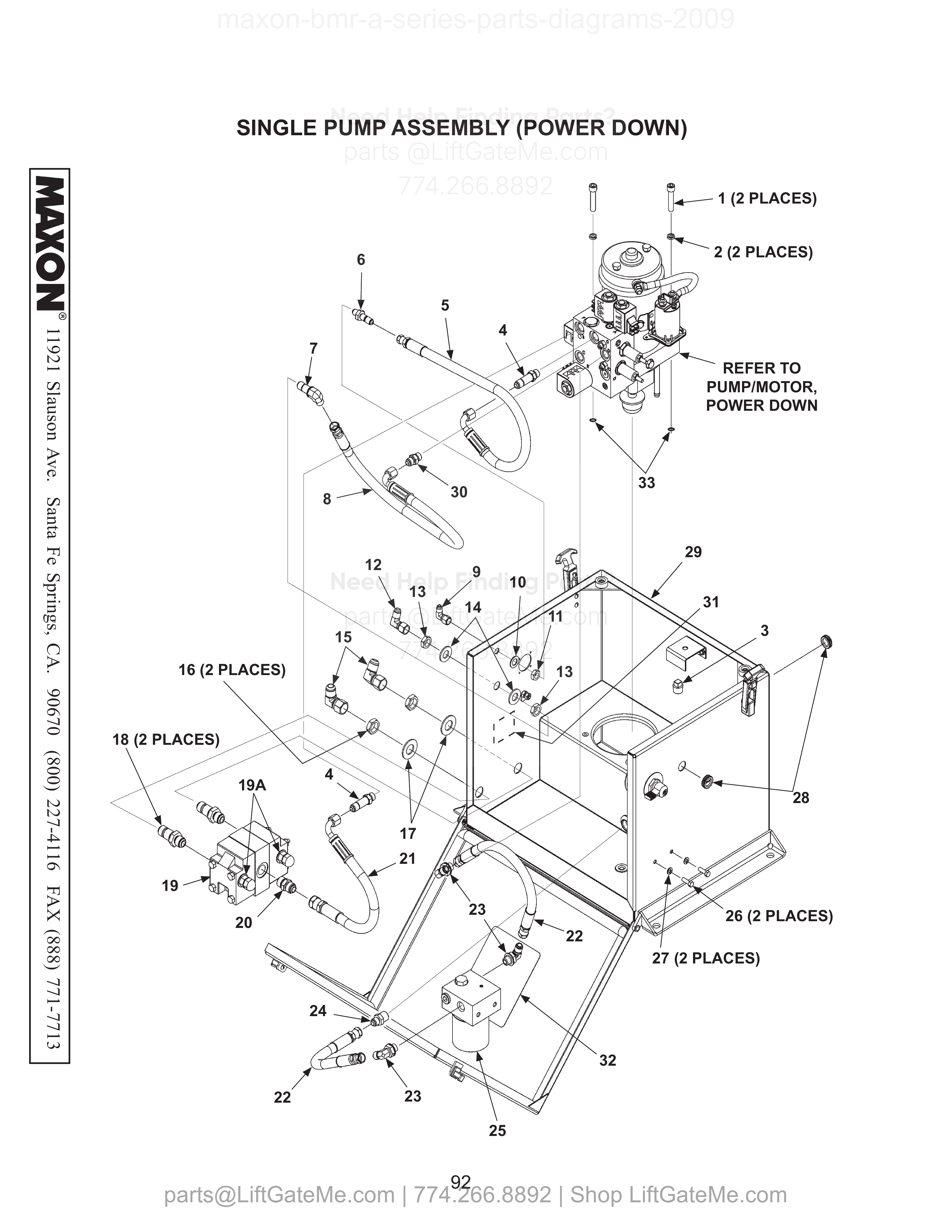 SINGLE PUMP ASSEMBLY (POWER DOWN) diagram