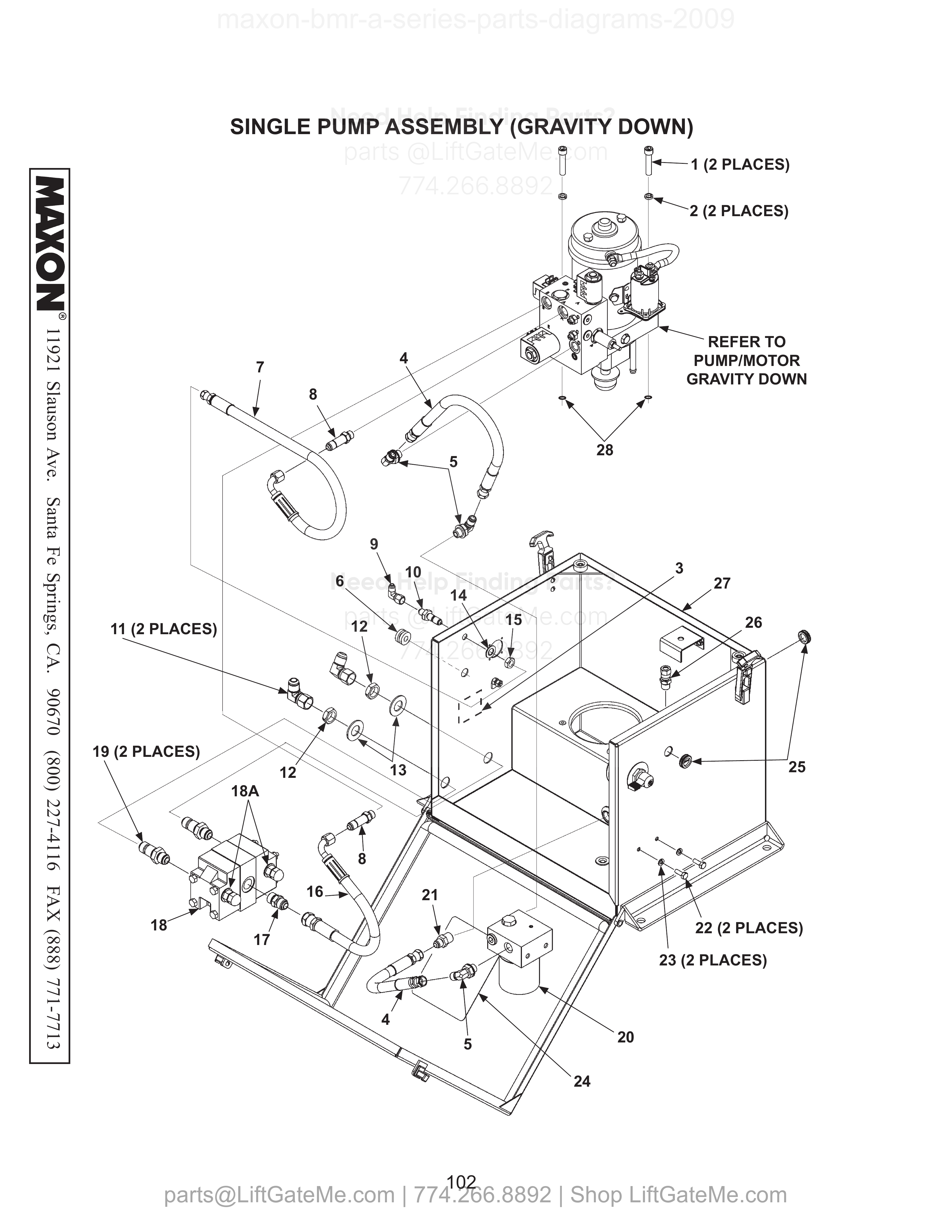 SINGLE PUMP ASSEMBLY (GRAVITY DOWN) diagram