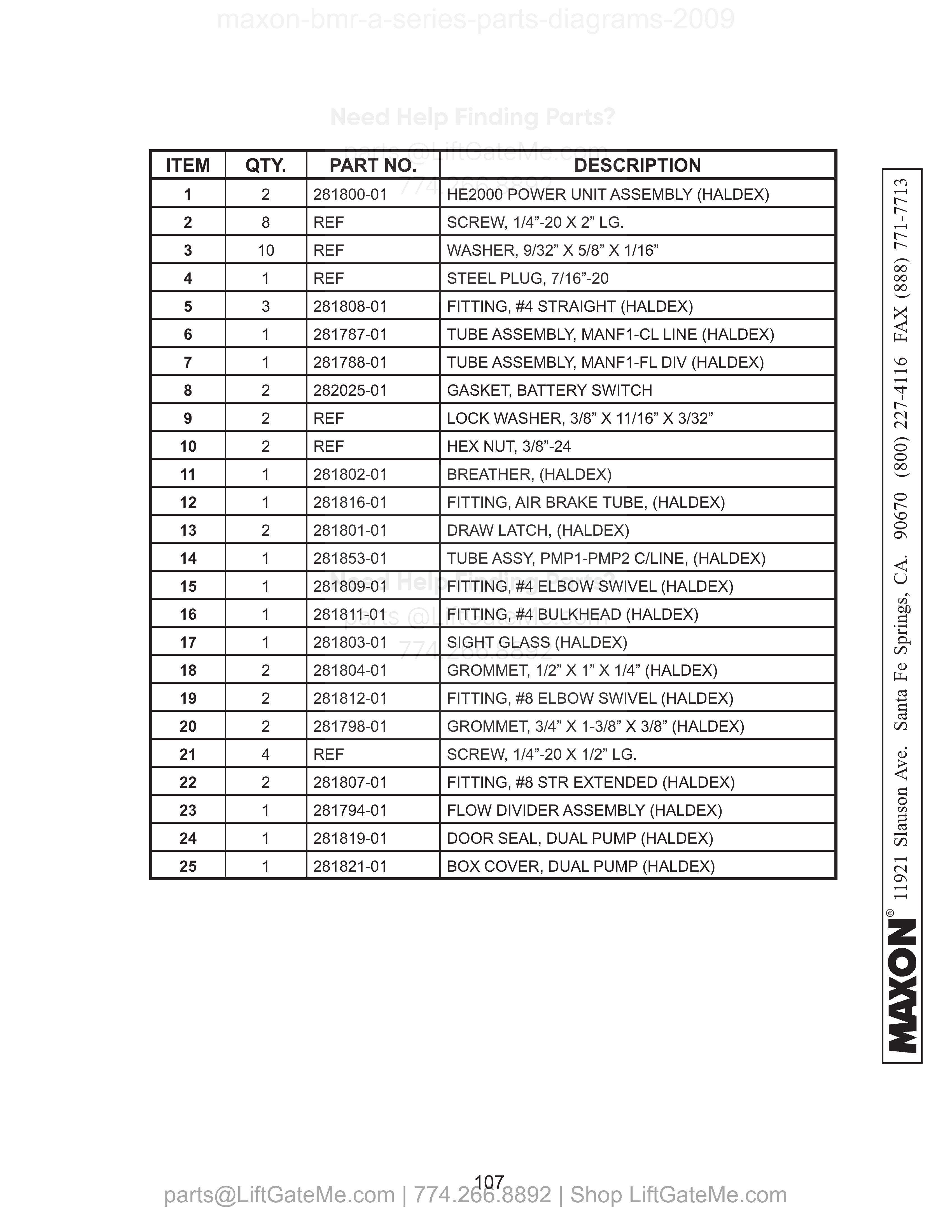 DUAL PUMP ASSEMBLY (EQUIPPED WITH STEEL LINES) parts table