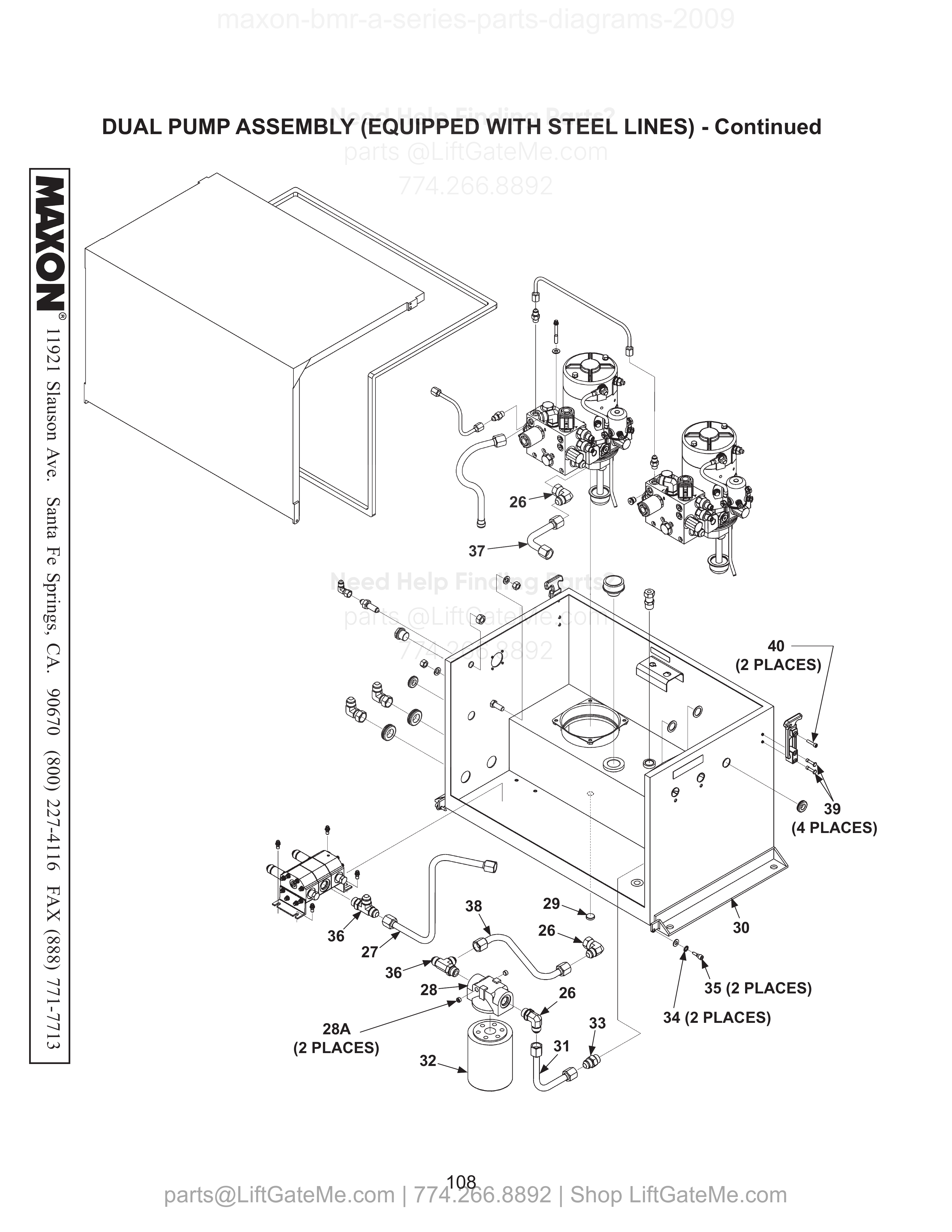 DUAL PUMP ASSEMBLY (EQUIPPED WITH STEEL LINES) - Continued diagram