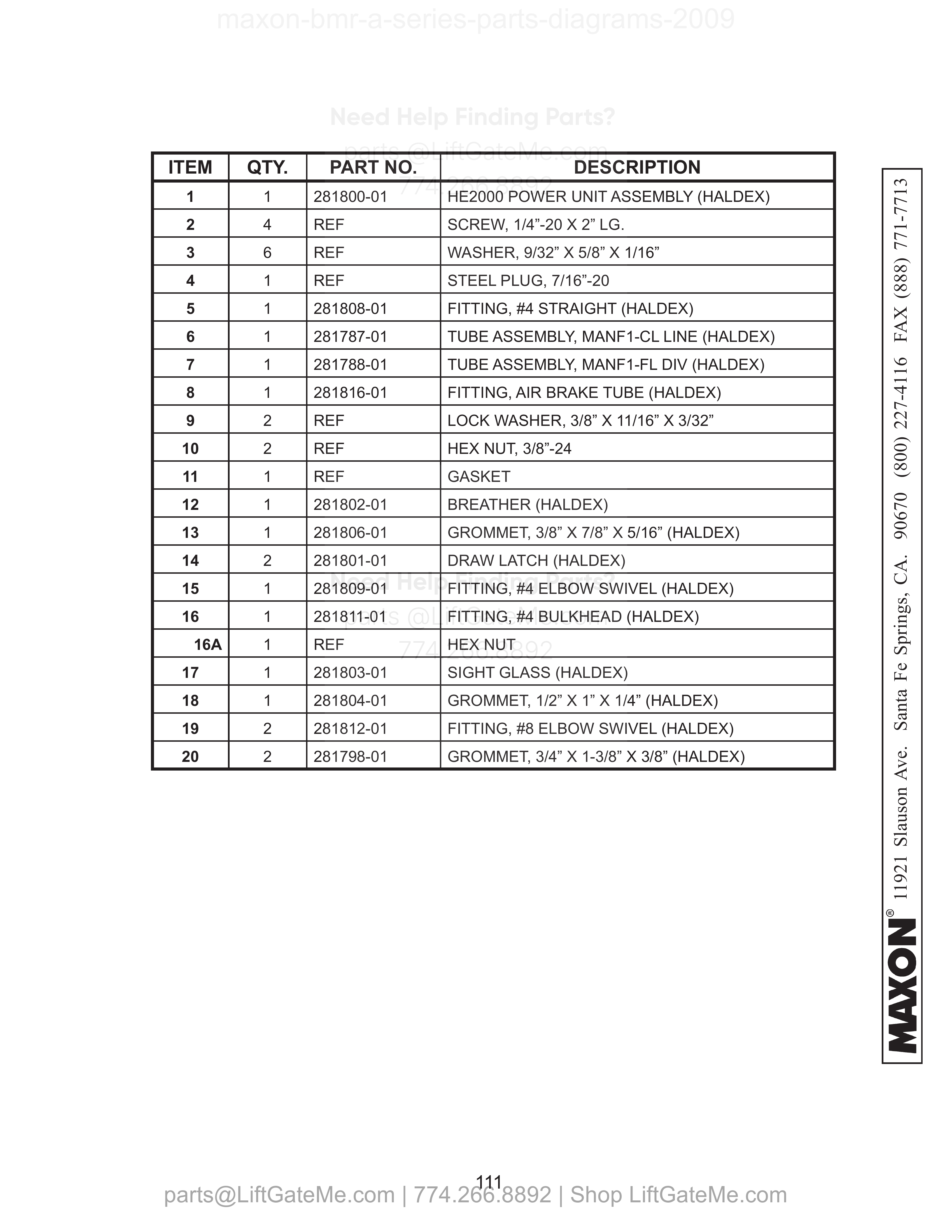 SINGLE PUMP ASSEMBLY (EQUIPPED WITH STEEL LINES) parts table