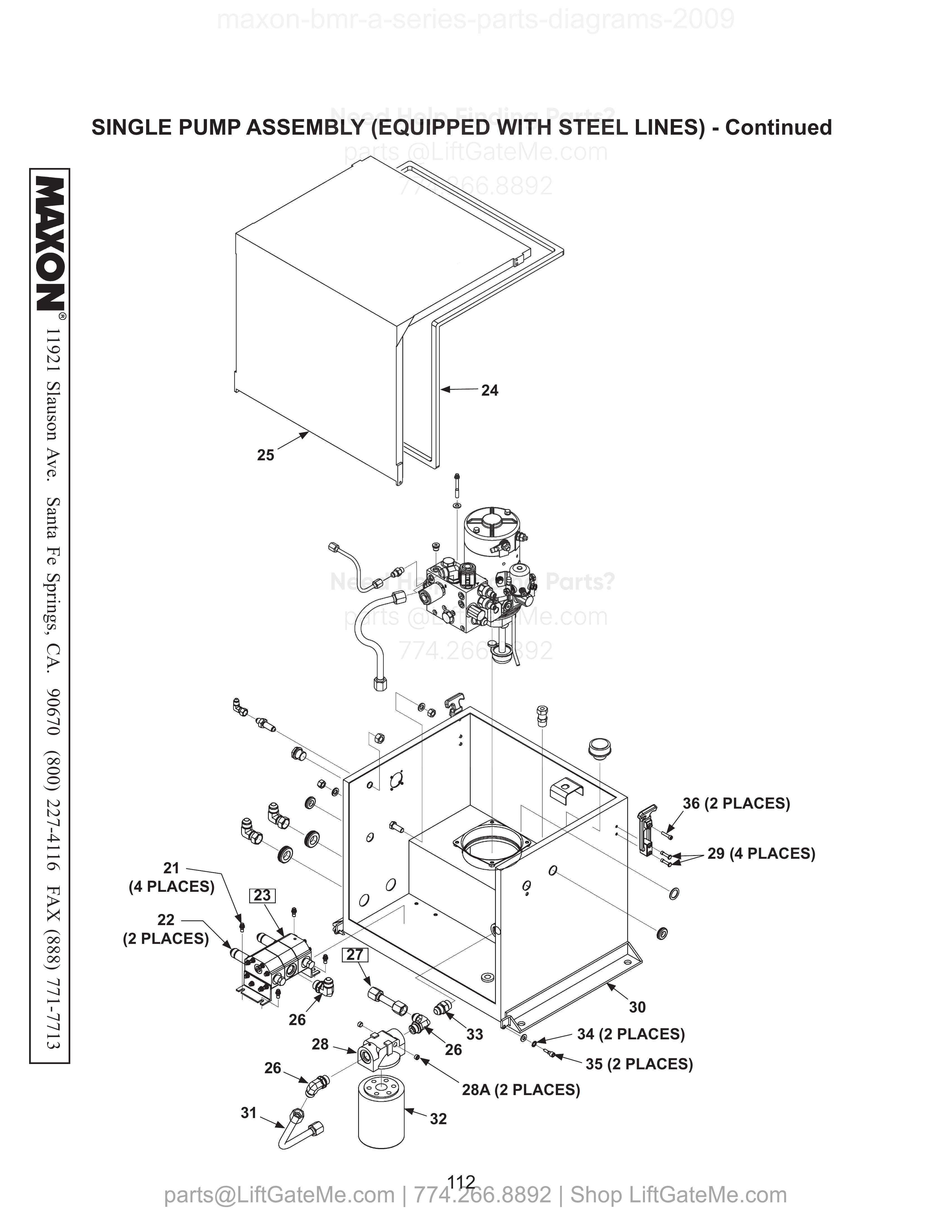 SINGLE PUMP ASSEMBLY (EQUIPPED WITH STEEL LINES) - Continued diagram
