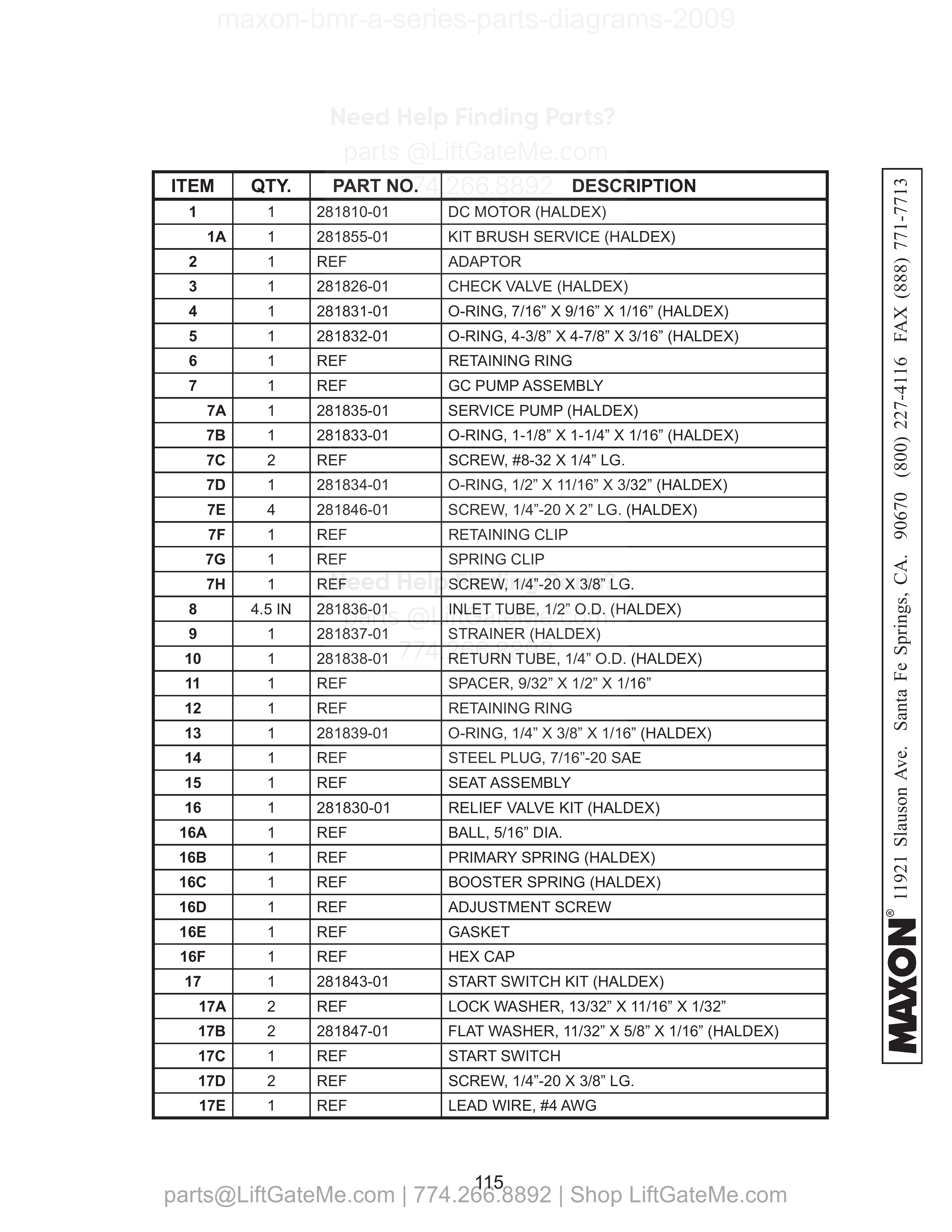 PUMP/MOTOR (PUMPS EQUIPPED WITH STEEL LINES) parts table