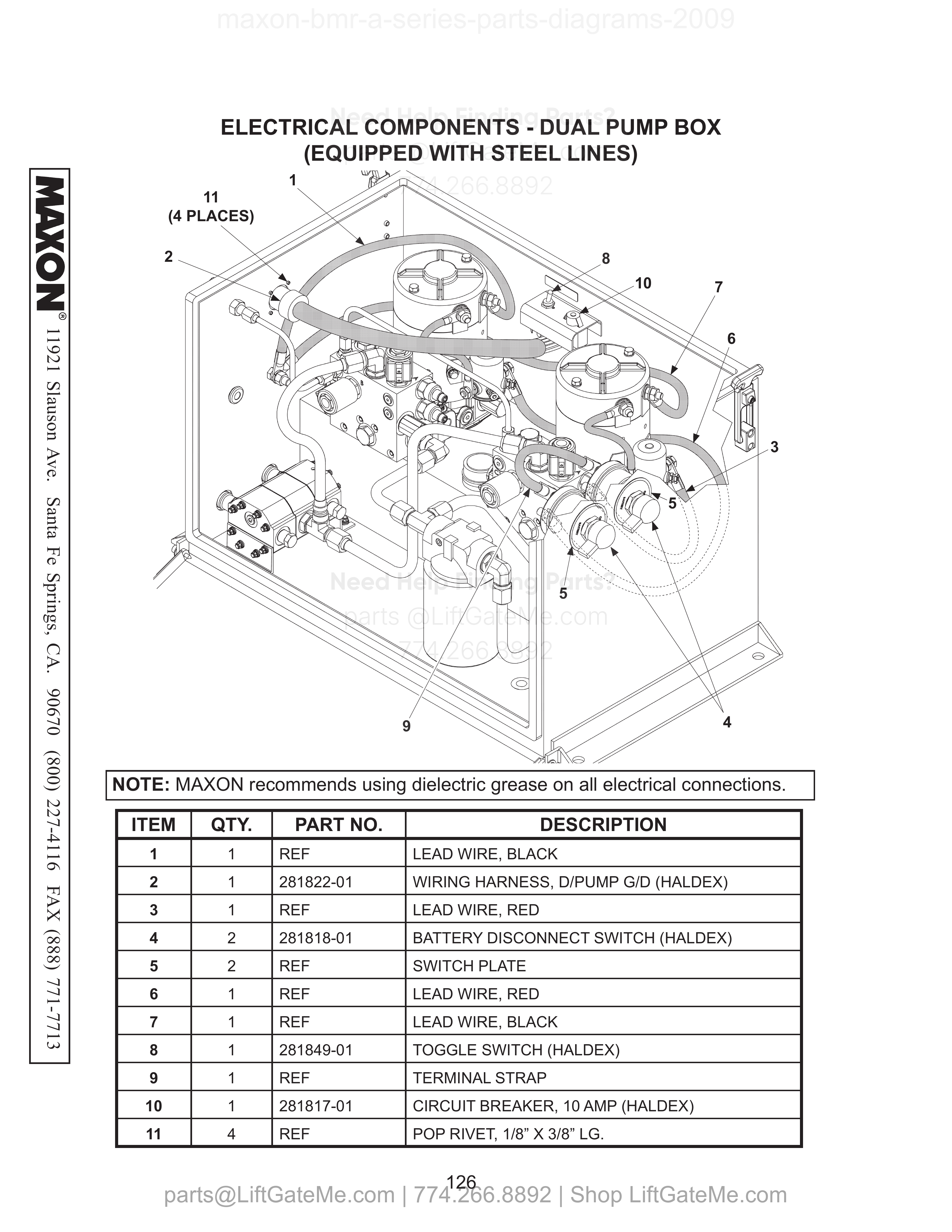ELECTRICAL COMPONENTS - DUAL PUMP BOX (EQUIPPED WITH STEEL LINES) diagram