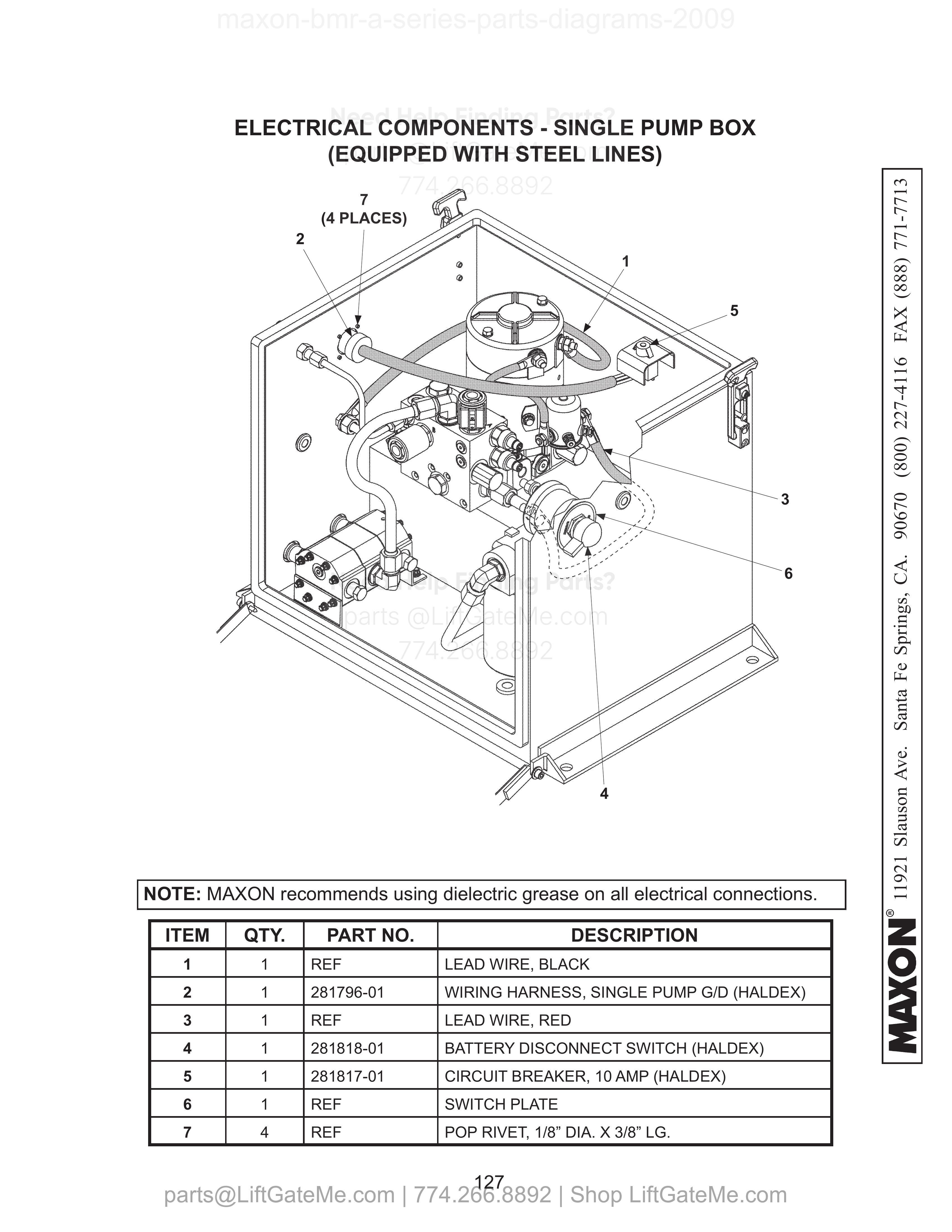 ELECTRICAL COMPONENTS - SINGLE PUMP BOX (EQUIPPED WITH STEEL LINES) diagram
