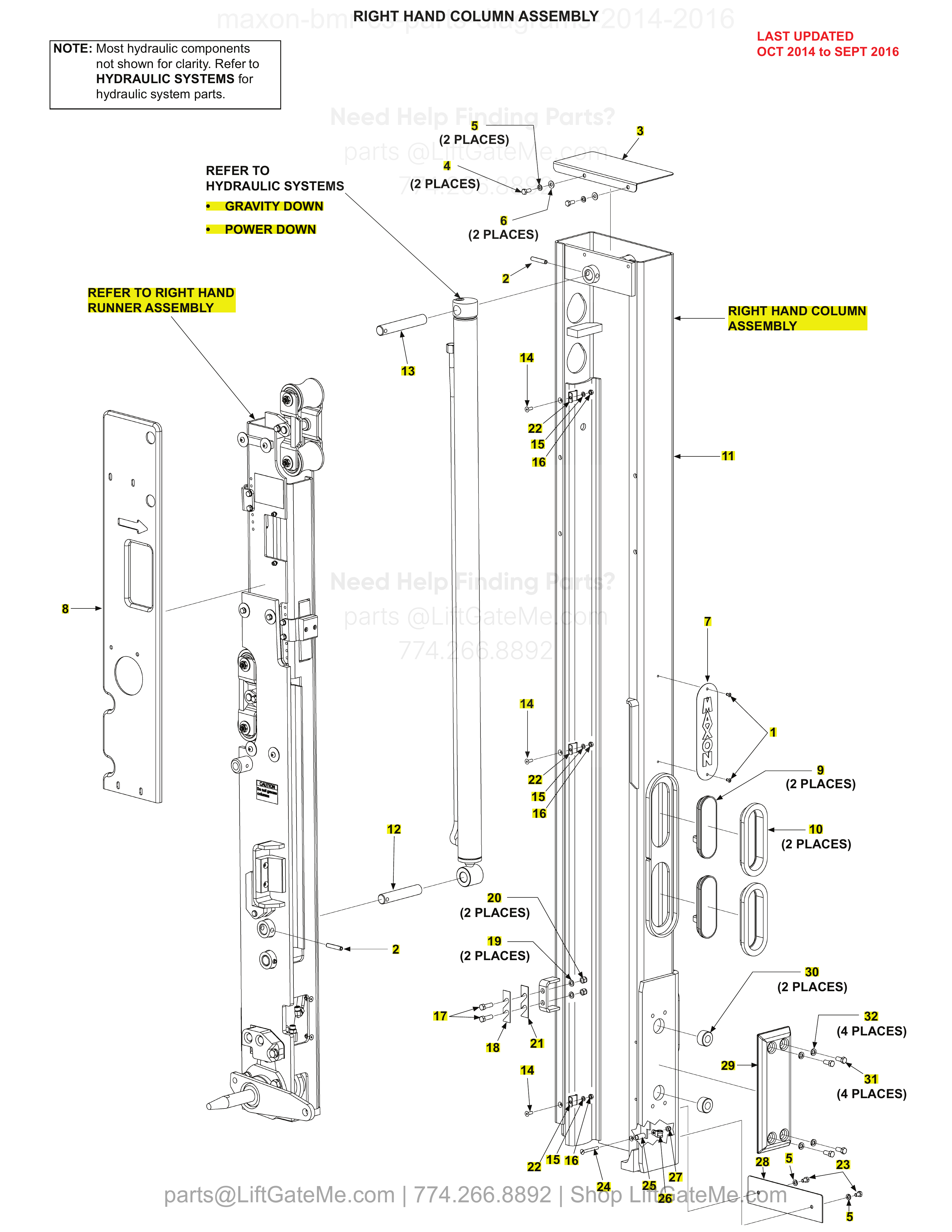 RIGHT HAND COLUMN ASSEMBLY diagram