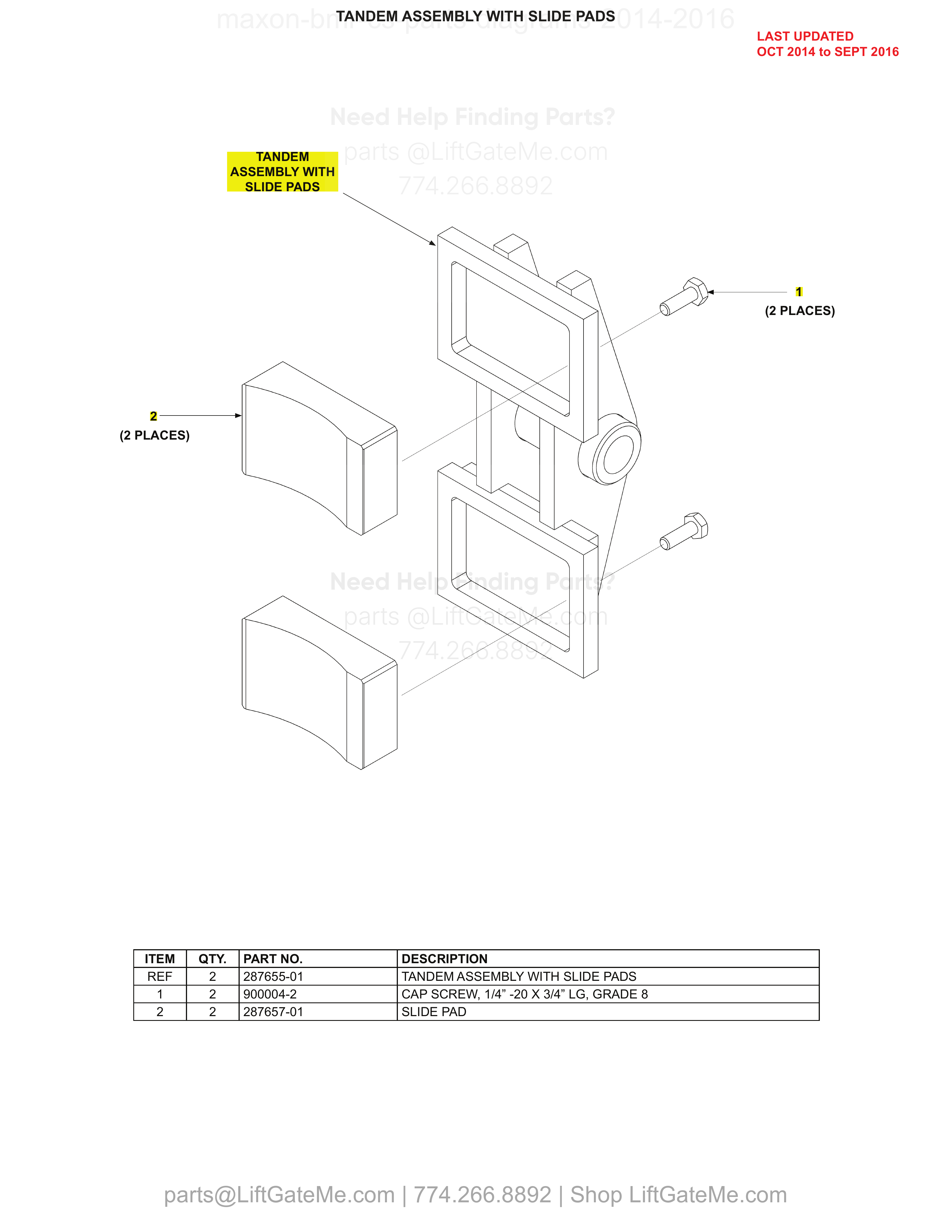 TANDEM ASSEMBLY WITH SLIDE PADS diagram