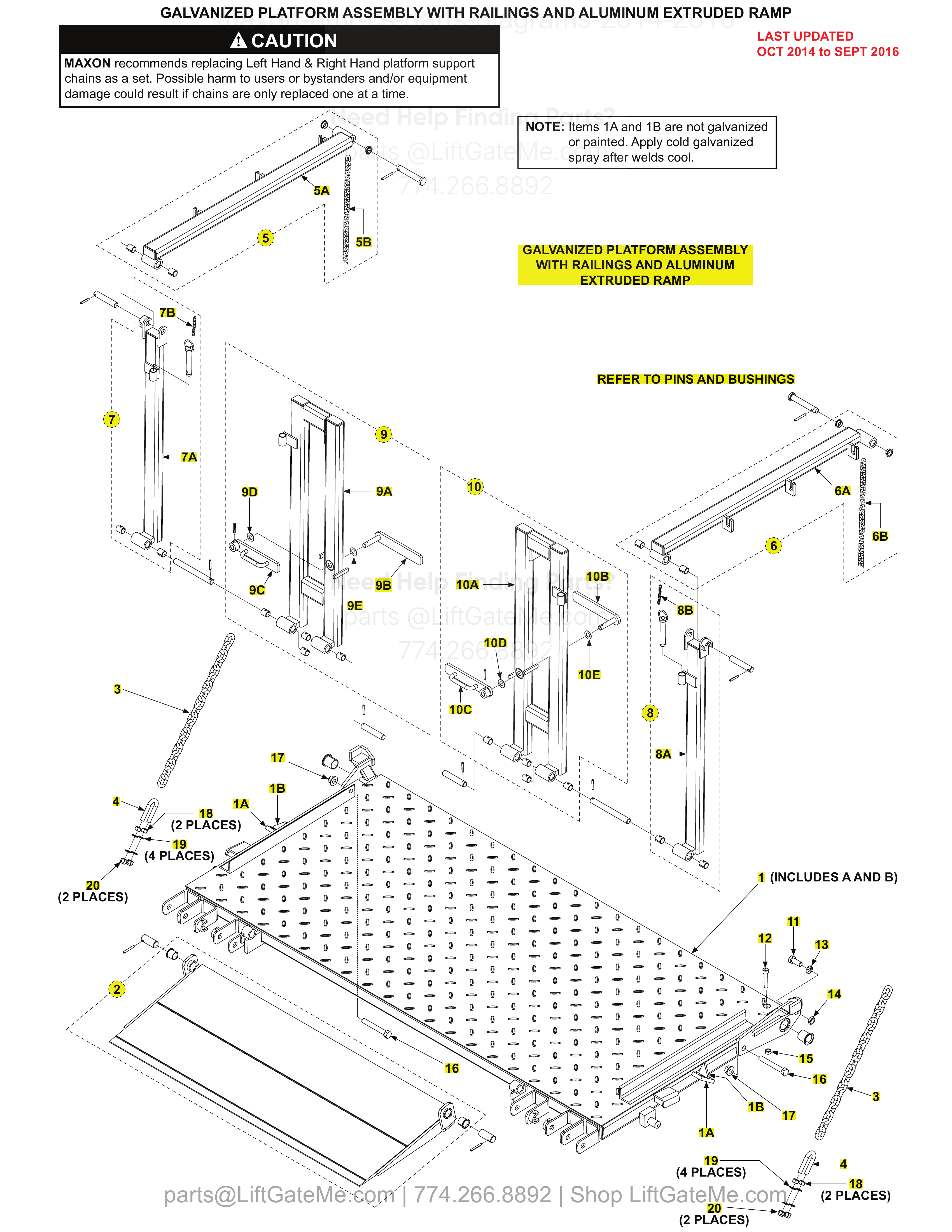 GALVANIZED PLATFORM ASSEMBLY WITH RAILINGS AND ALUMINUM EXTRUDED RAMP diagram