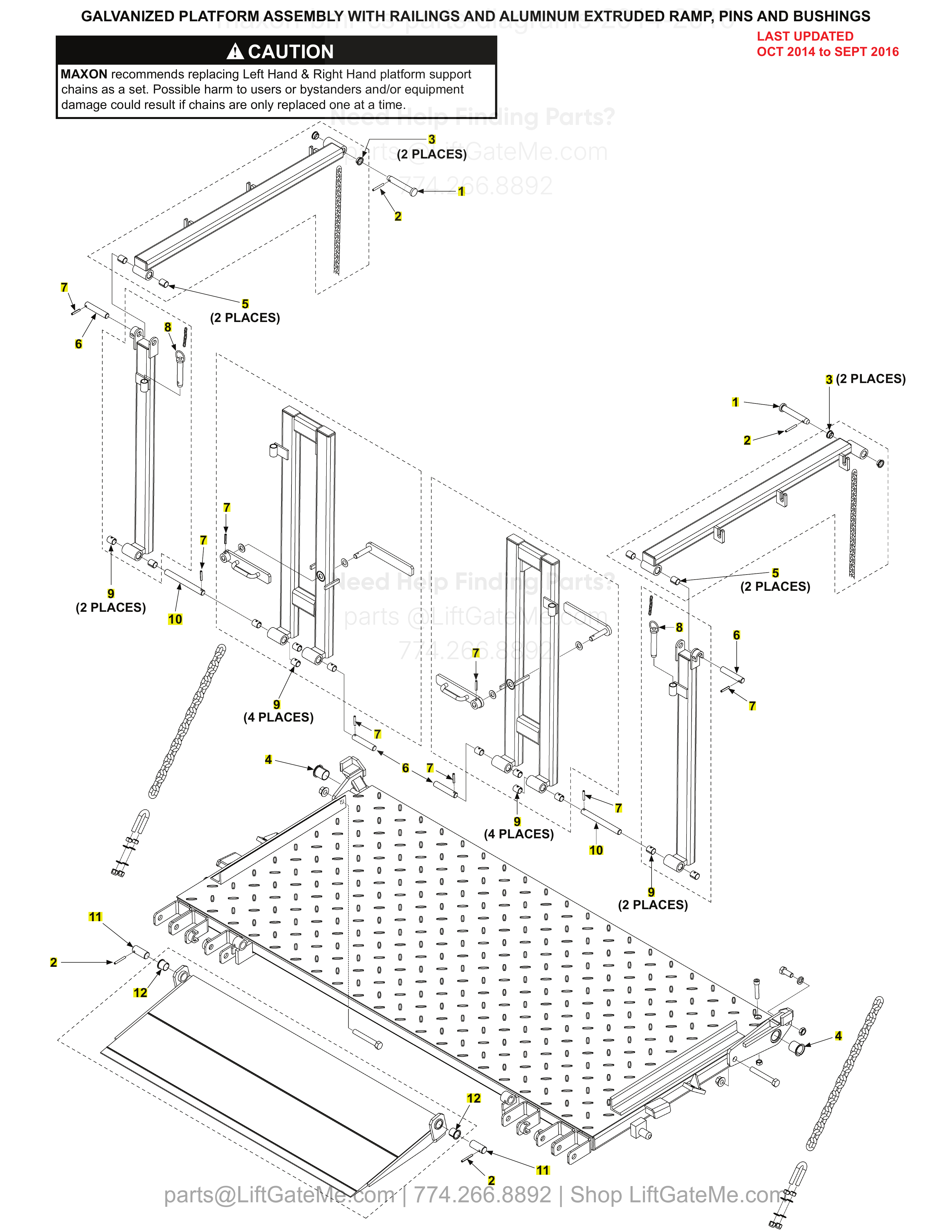 GALVANIZED PLATFORM ASSEMBLY WITH RAILINGS AND ALUMINUM EXTRUDED RAMP, PINS AND BUSHINGS diagram