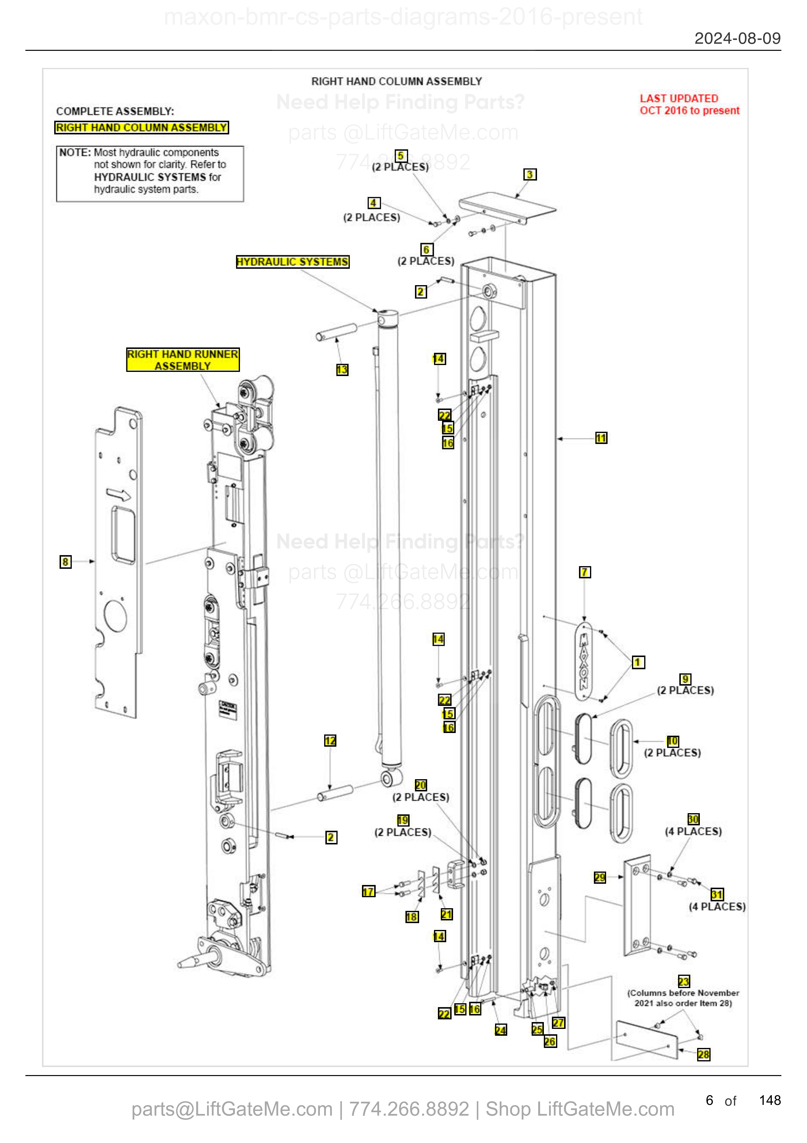 RIGHT HAND COLUMN ASSEMBLY diagram