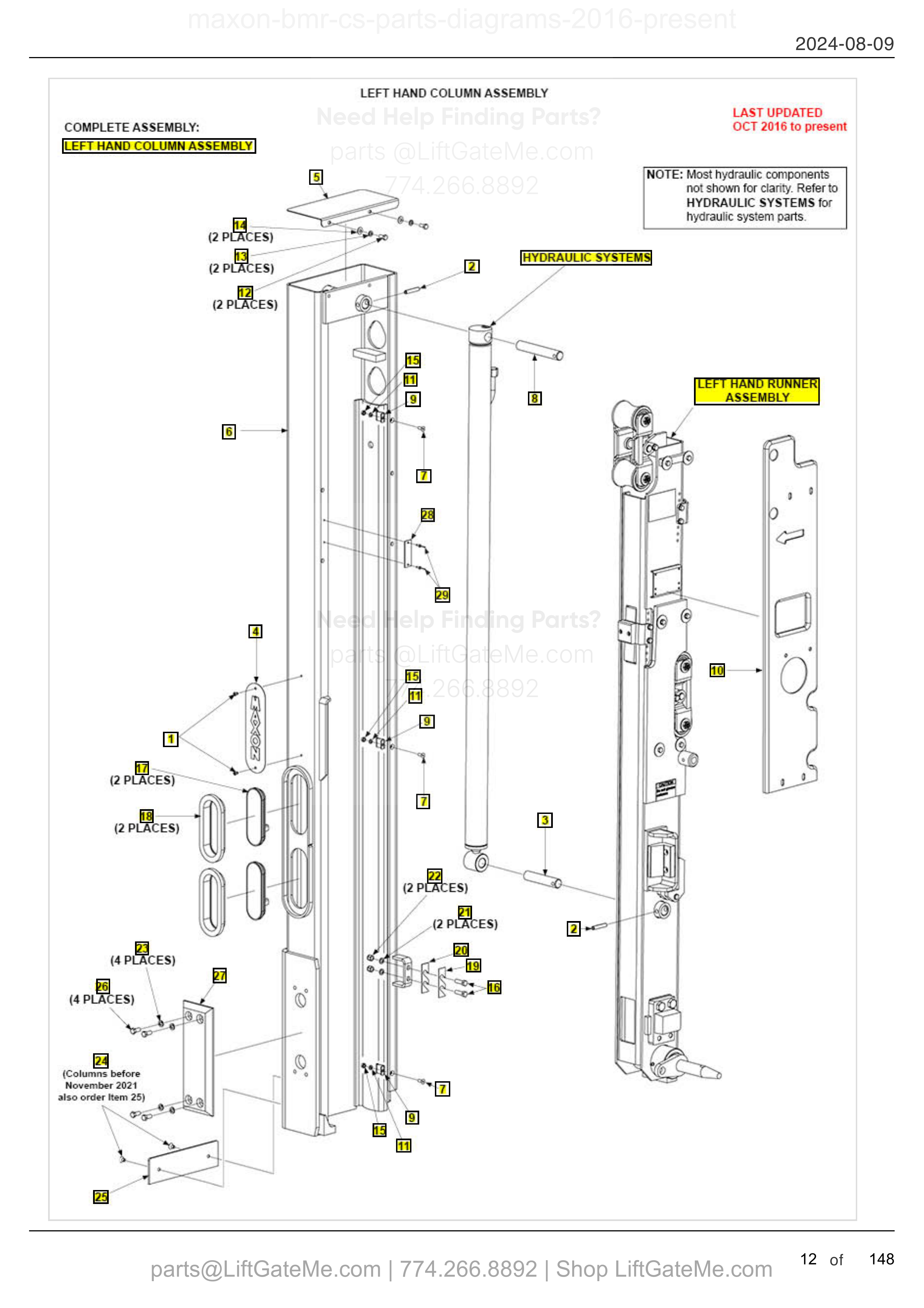 LEFT HAND COLUMN ASSEMBLY diagram