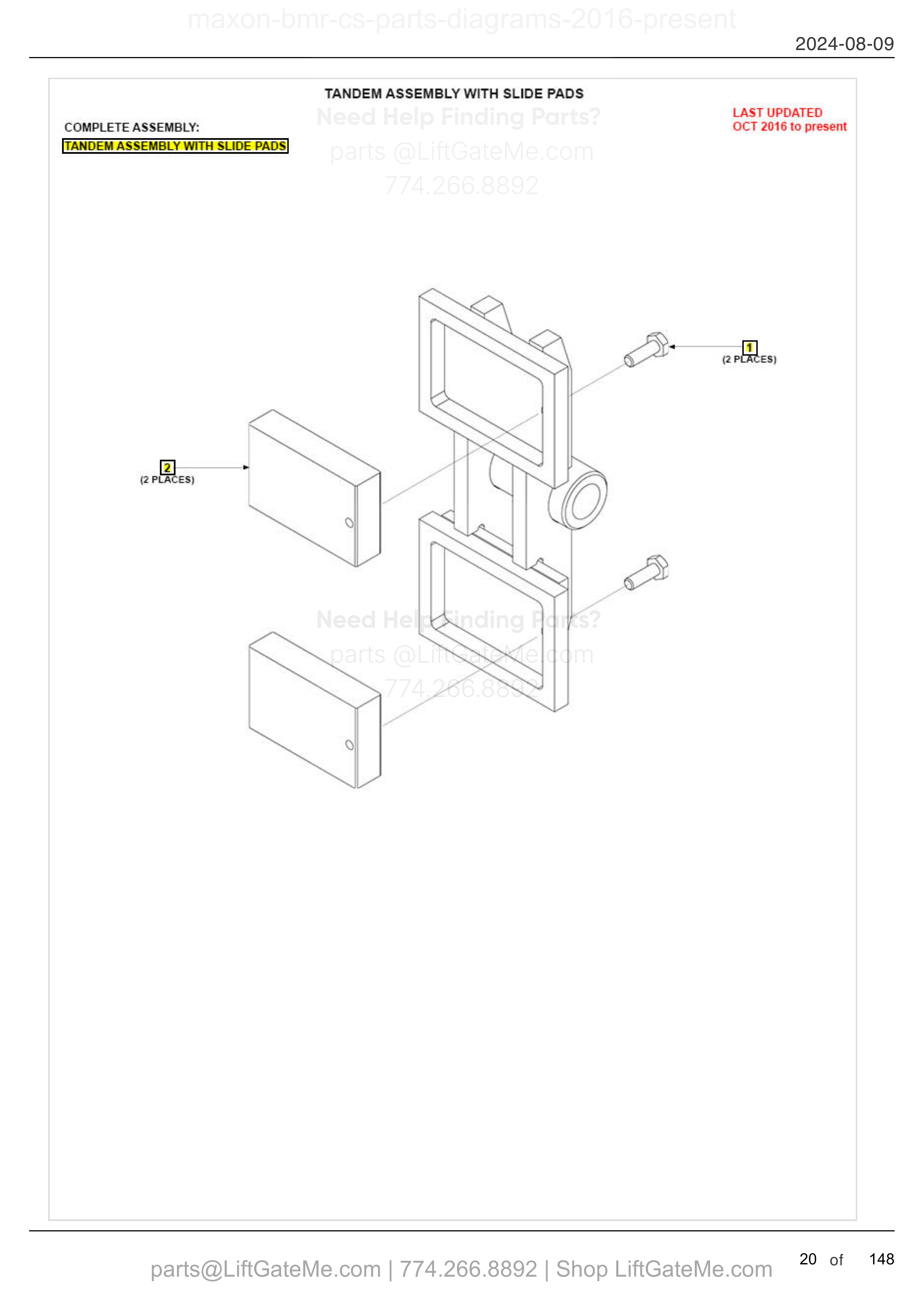 TANDEM ASSEMBLY WITH SLIDE PADS diagram