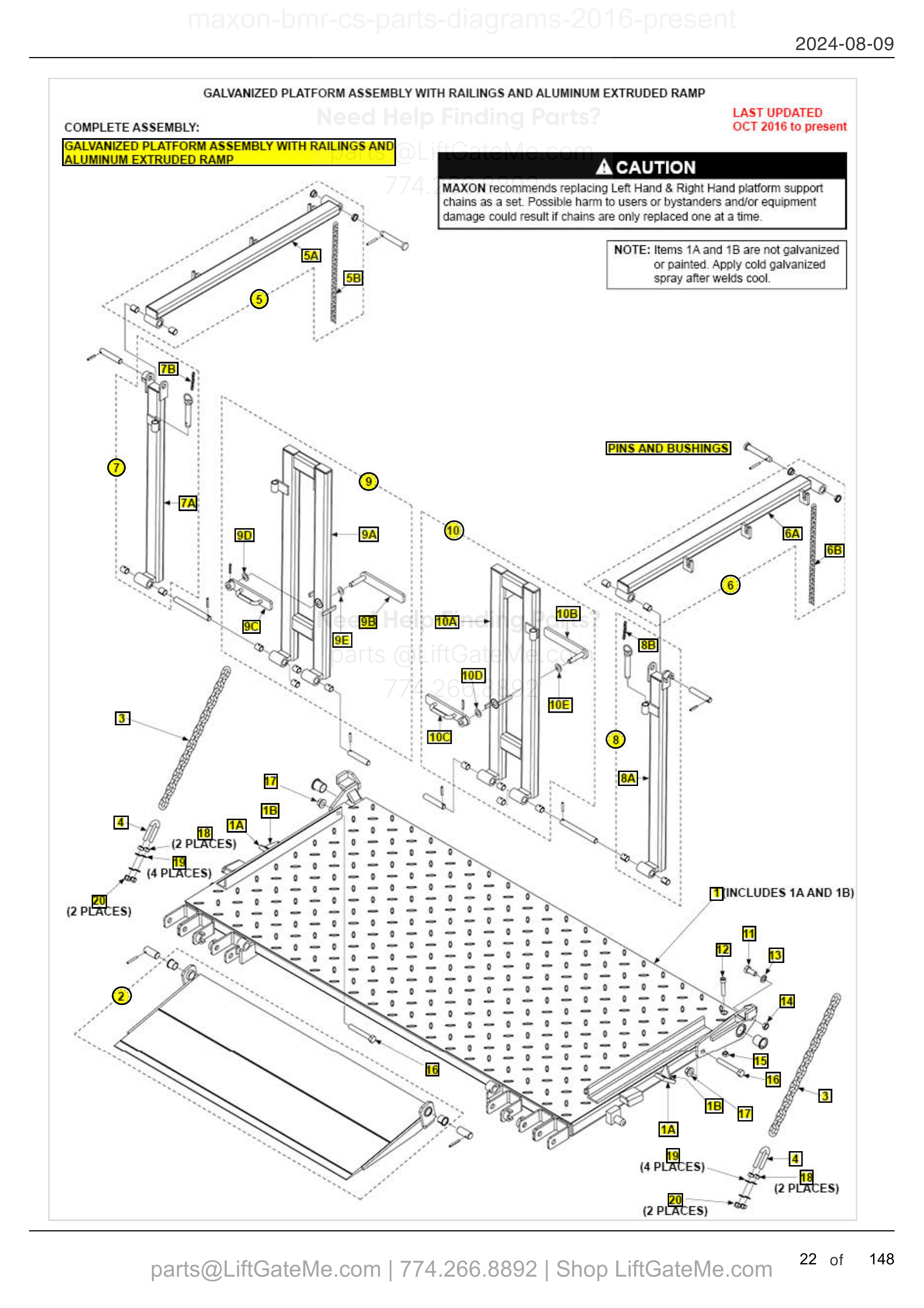GALVANIZED PLATFORM ASSEMBLY WITH RAILINGS AND ALUMINUM EXTRUDED RAMP diagram