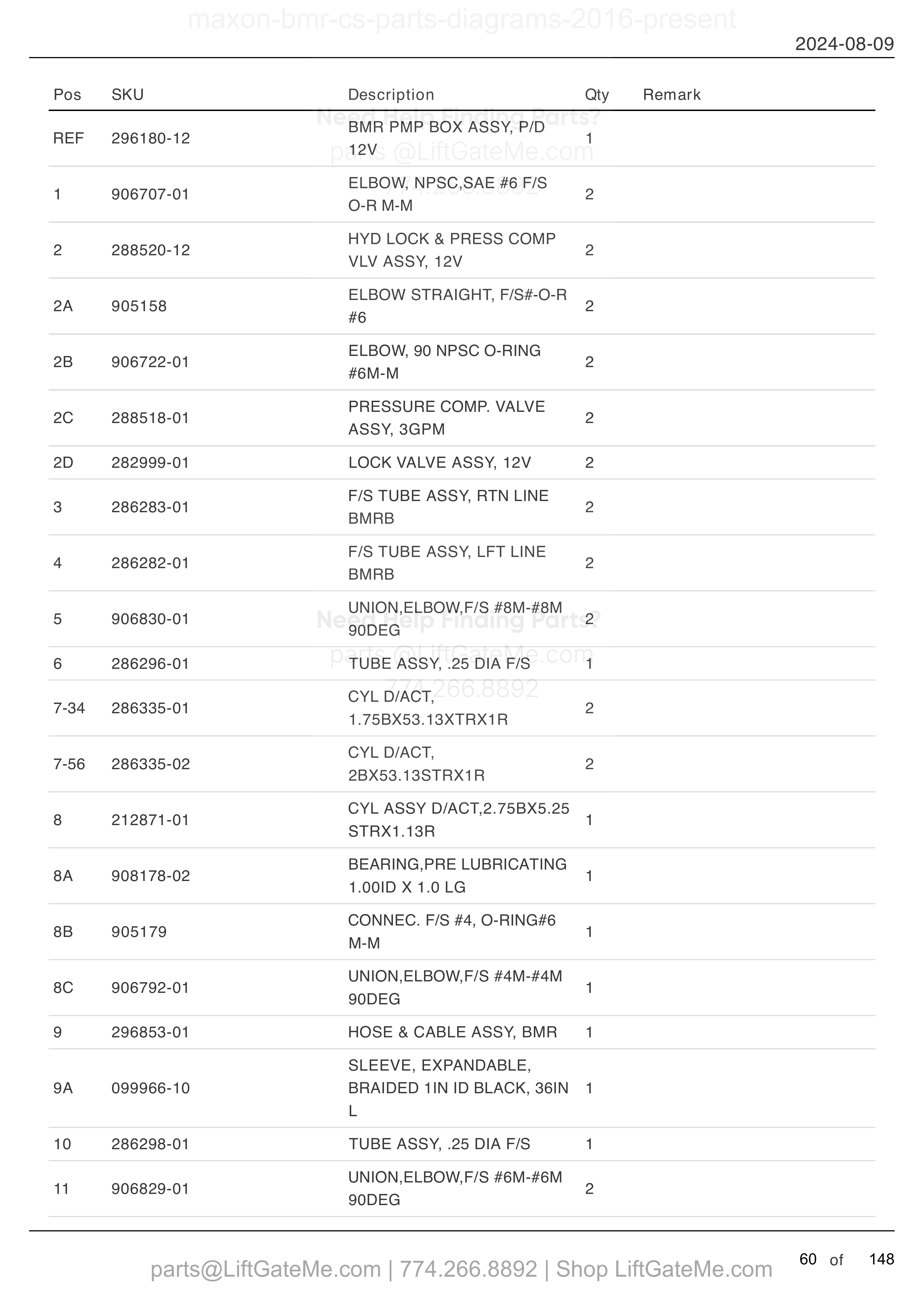 HYDRAULIC SYSTEMS - POWER DOWN (MTE HYDRAULICS) parts table