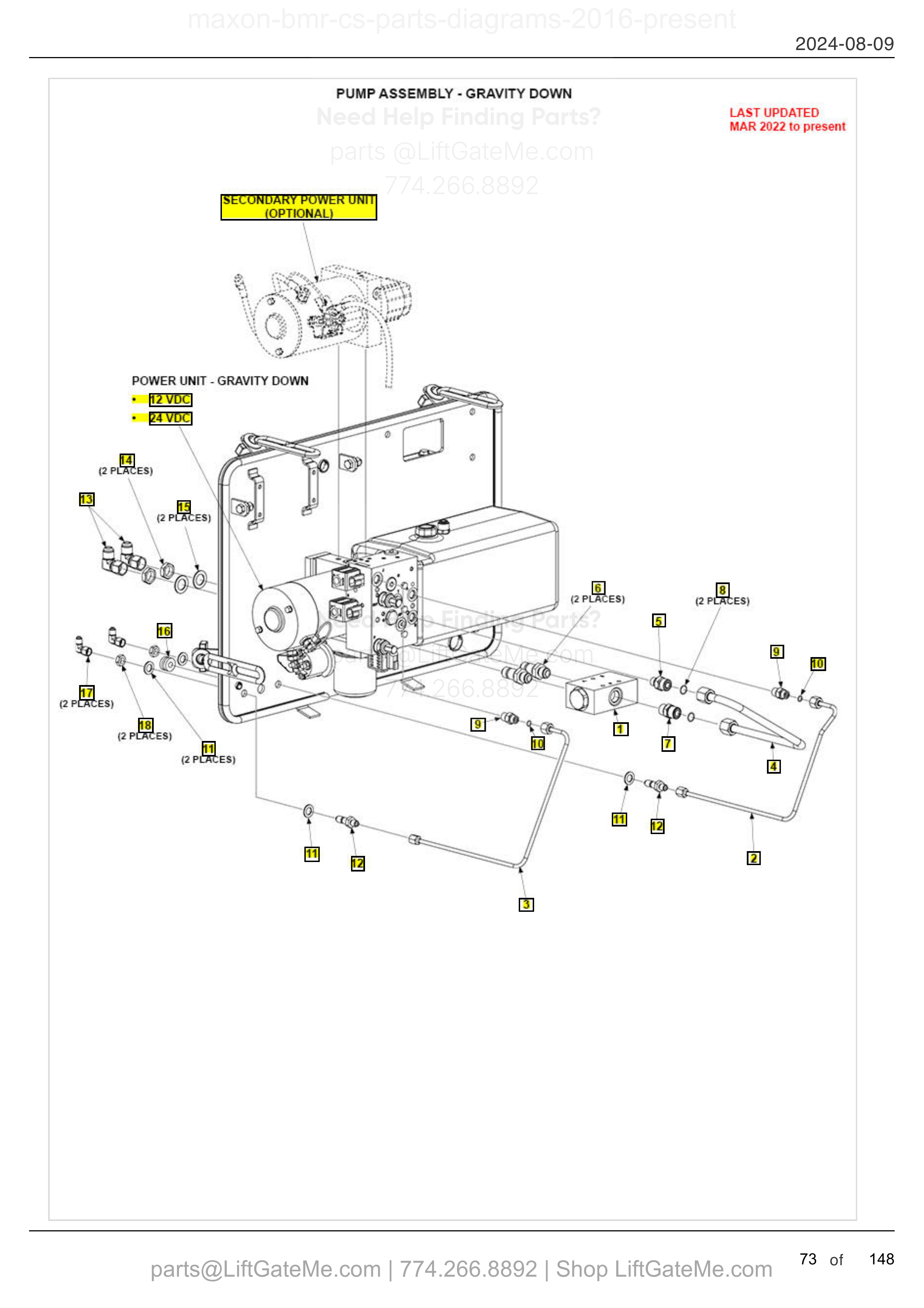 PUMP ASSEMBLY - GRAVITY DOWN diagram