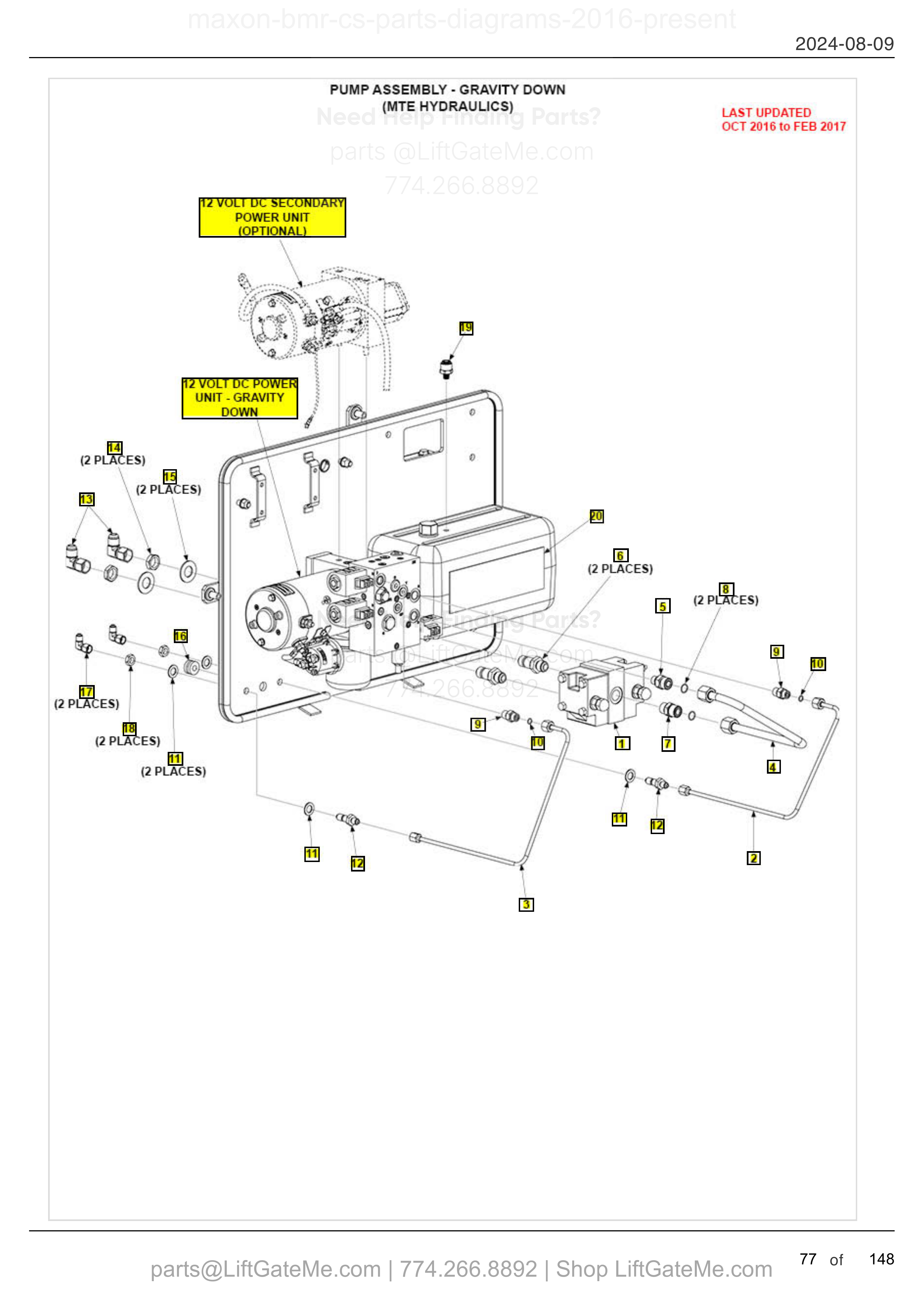 PUMP ASSEMBLY - GRAVITY DOWN (MTE HYDRAULICS) diagram